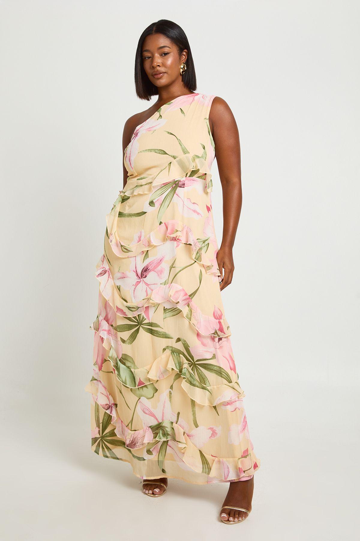 Plus Floral Chiffon Asymmetric Maxi Dress by BOOHOO