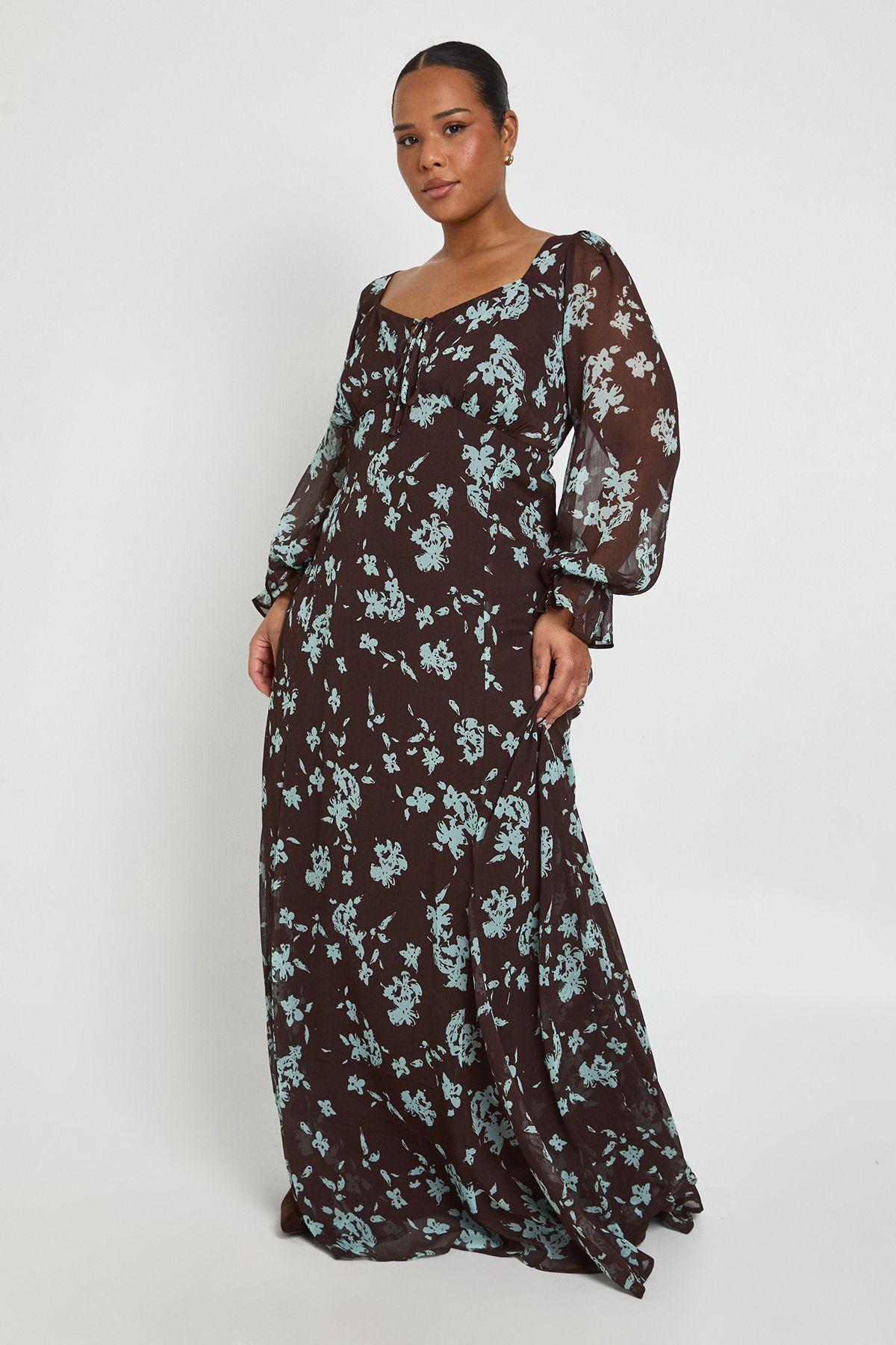 Plus Floral Chiffon Milkmaid Maxi Dress by BOOHOO