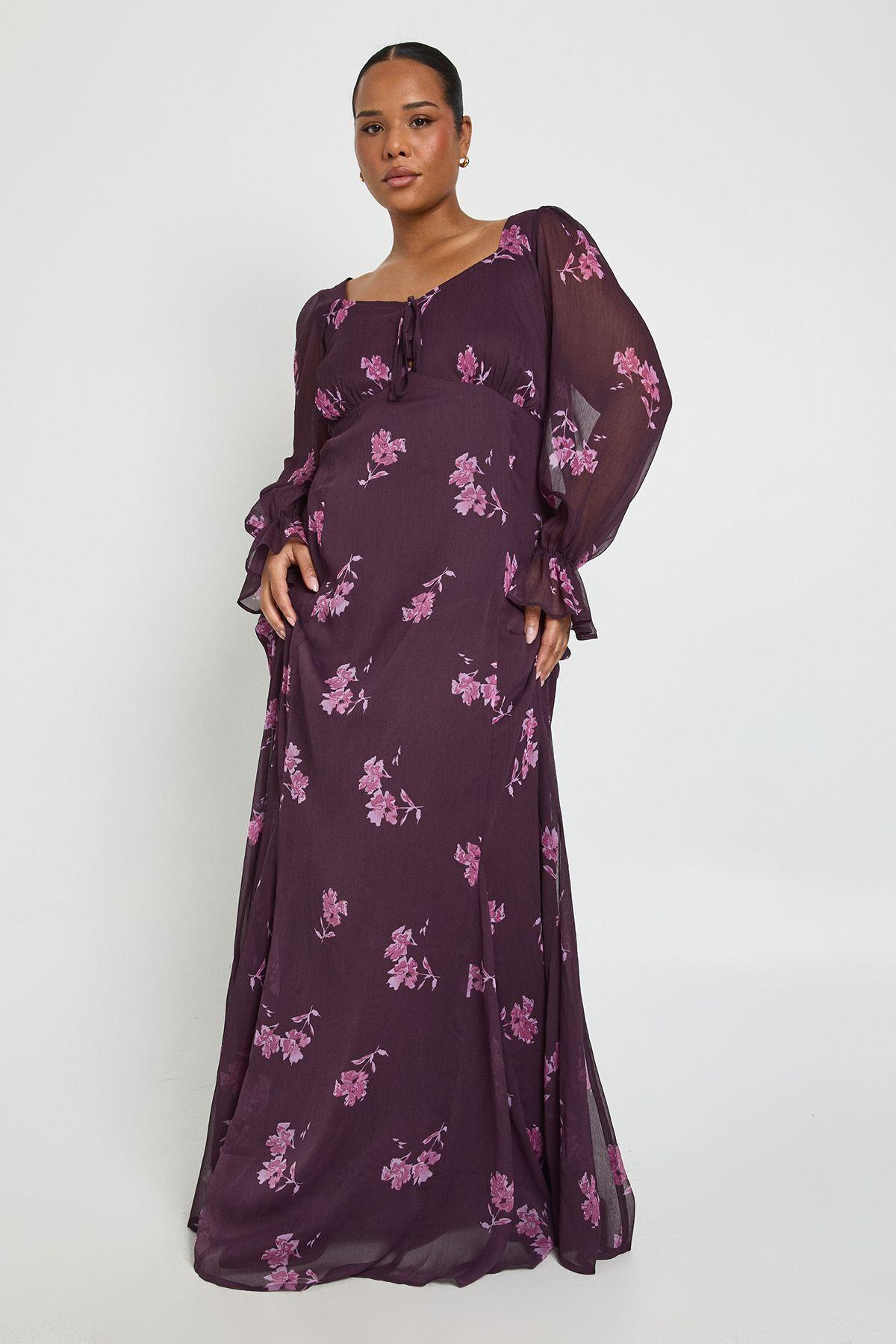 Plus Floral Chiffon Milkmaid Maxi Dress by BOOHOO
