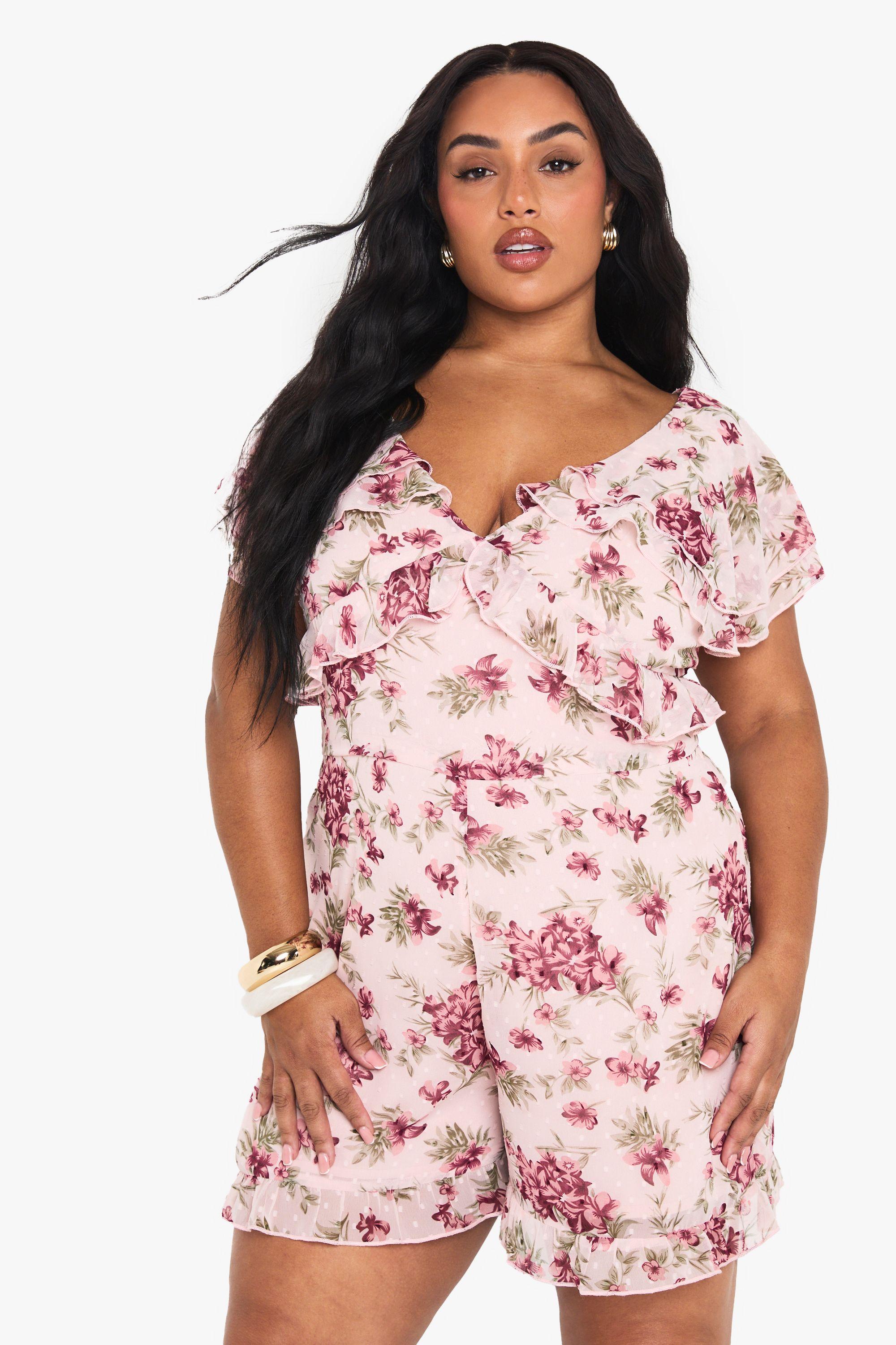 Plus Floral Chiffon Playsuit by BOOHOO