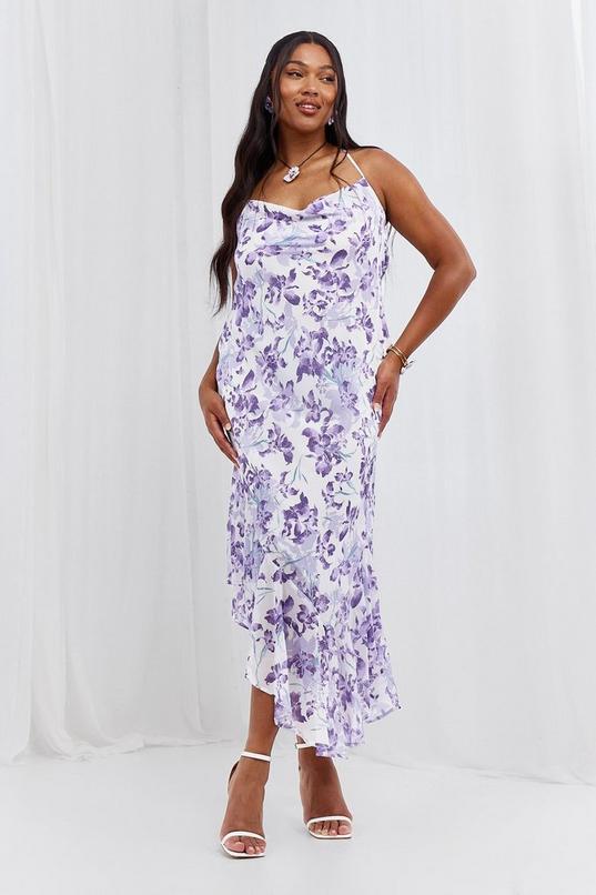 Plus Floral Cowl Back Asymmetric Maxi Dress by BOOHOO