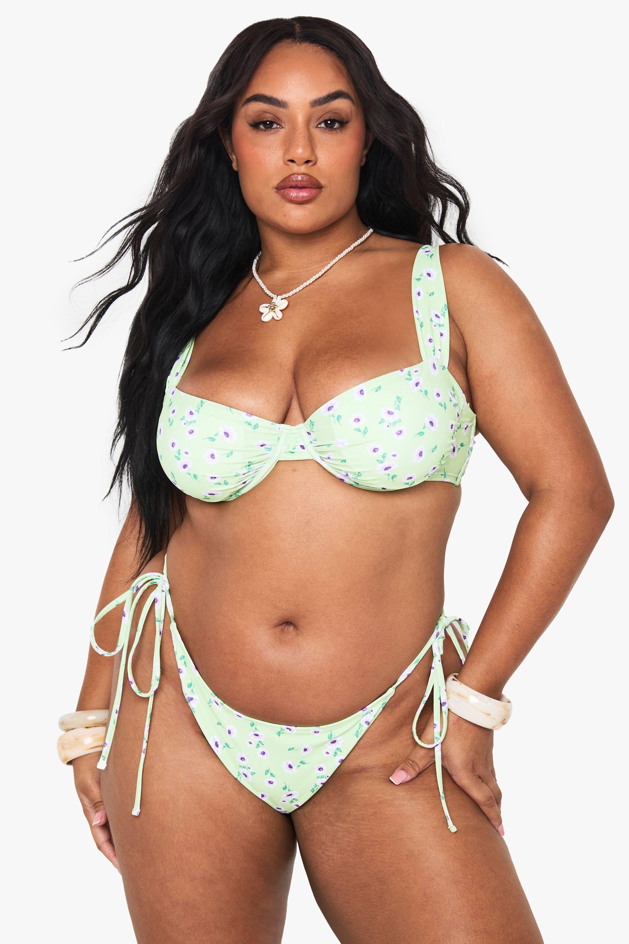 Plus Floral High Waisted Tie Side Bikini Brief by BOOHOO