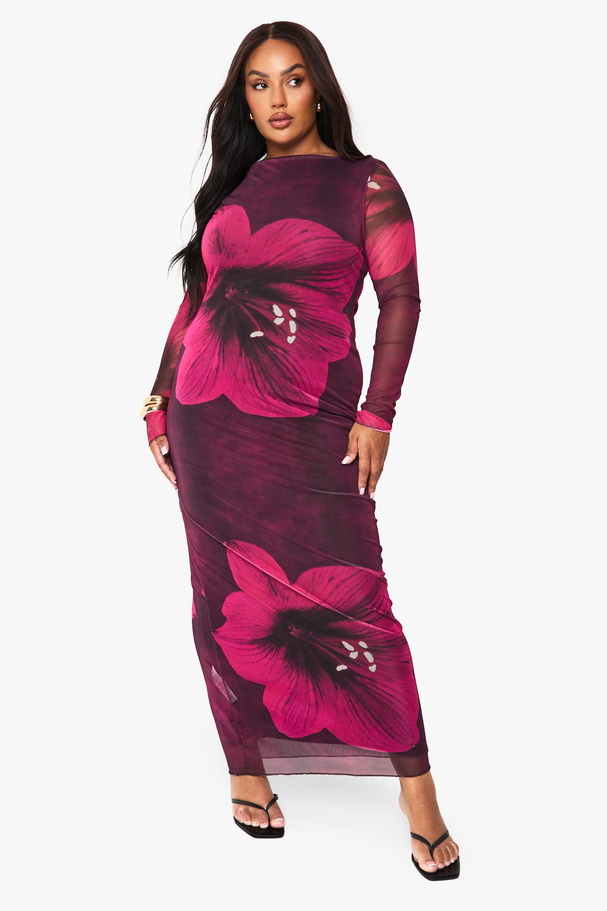 Plus Floral Mesh Maxi Dress by BOOHOO