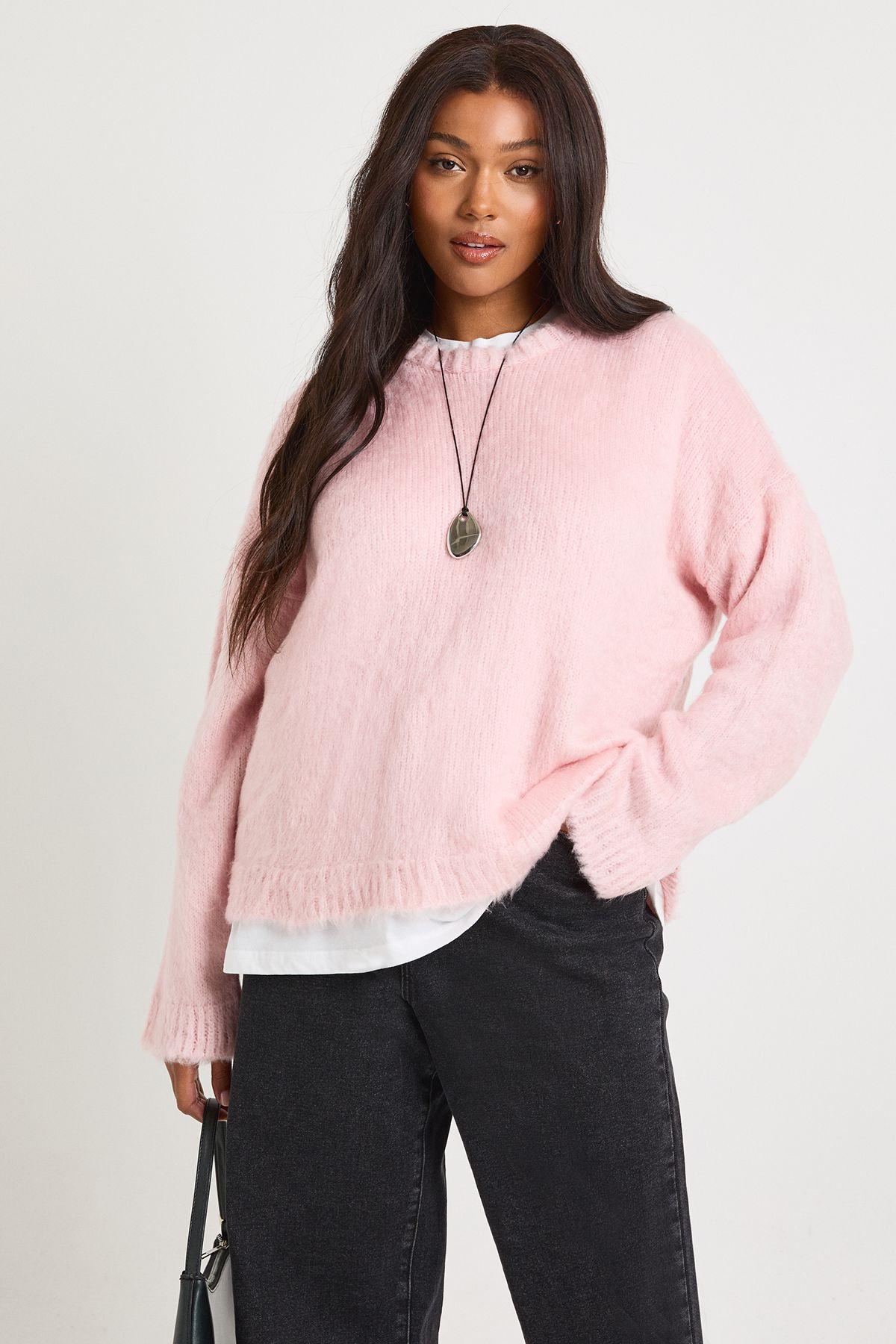 Plus Fluffy Crew Neck Oversized Jumper by BOOHOO