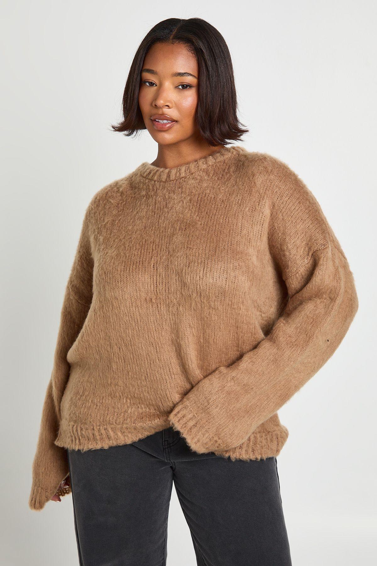 Plus Fluffy Crew Neck Oversized Jumper by BOOHOO