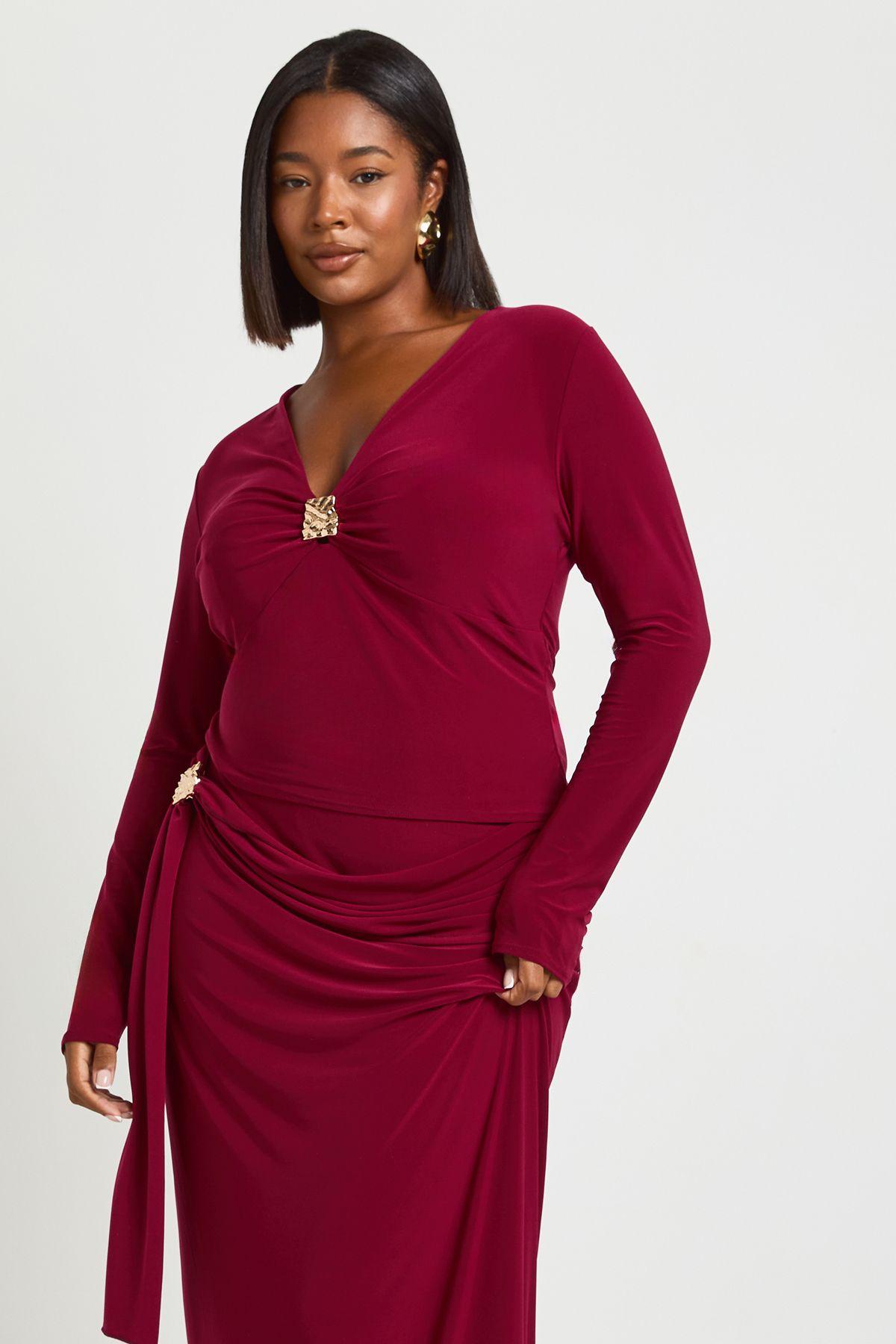 Plus Gathered Bust Trim Detail Long Sleeve Top by BOOHOO