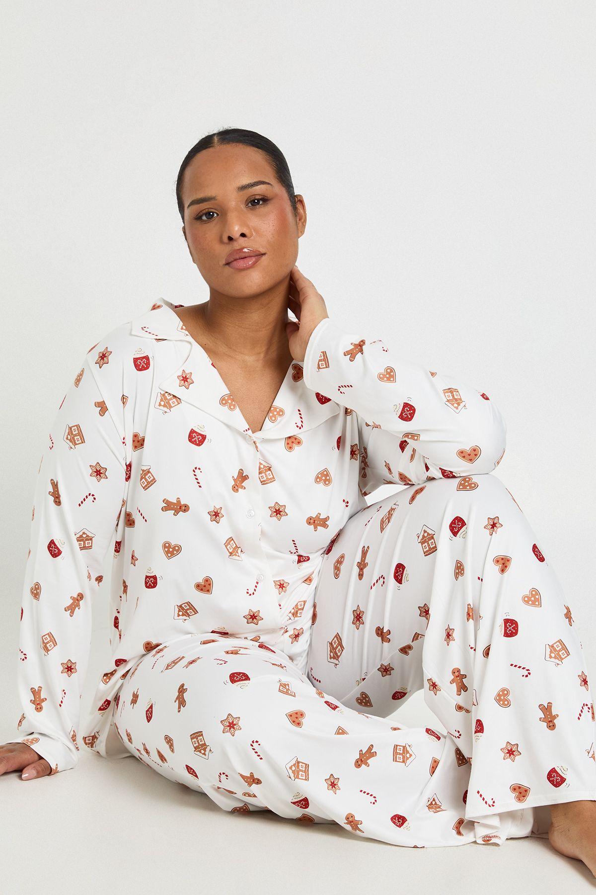 Plus Gingerbread Man Print Long Sleeve Shirt And Trousers Pyjama Set by BOOHOO