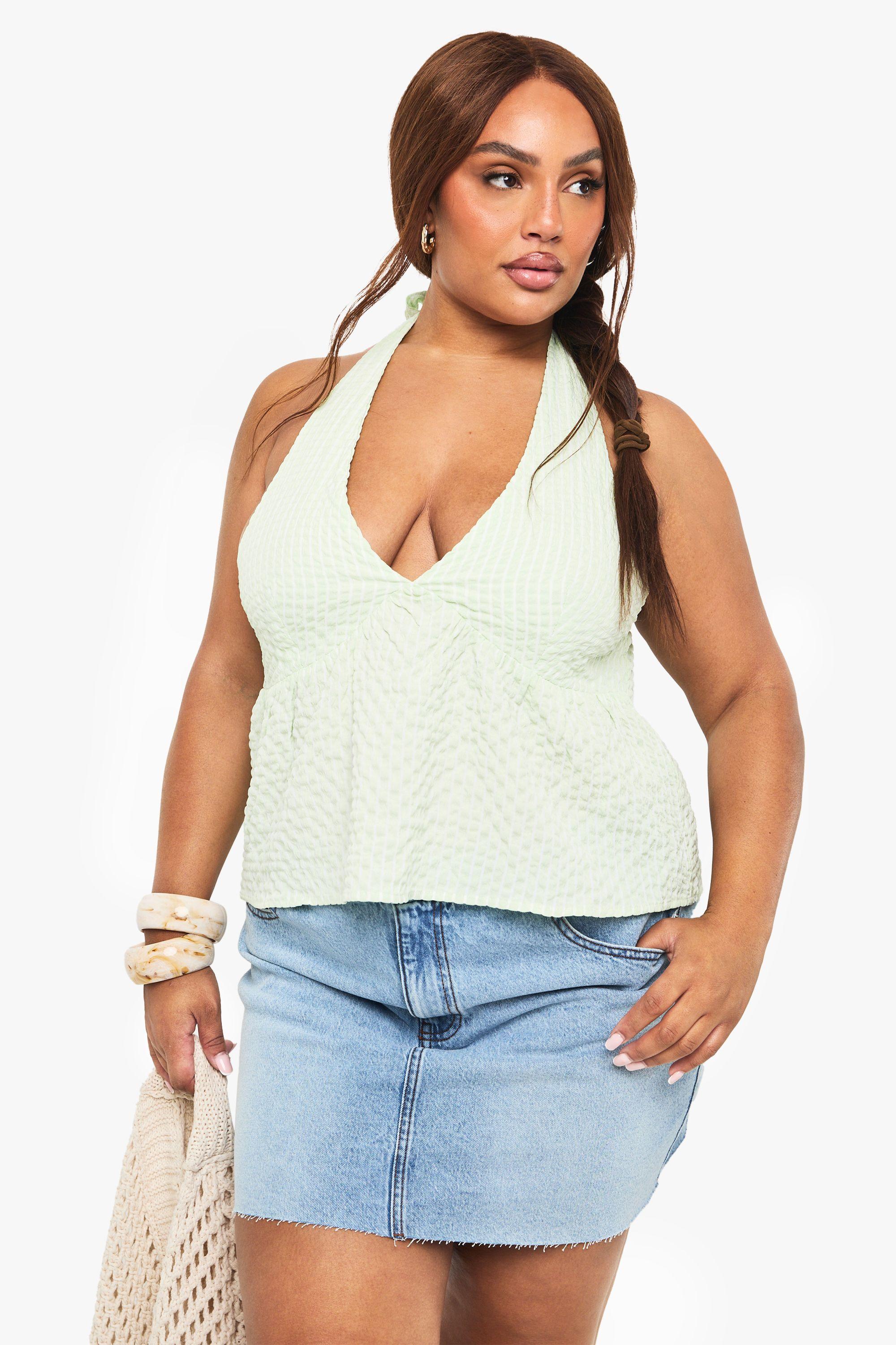 Plus Gingham Halter Smock Top by BOOHOO