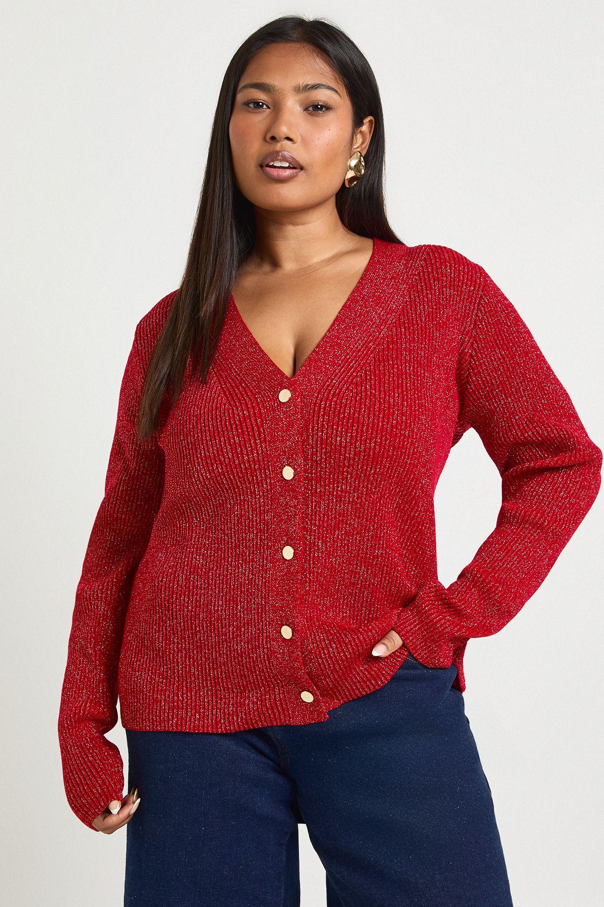 Plus Glitter V Neck Cardigan by BOOHOO