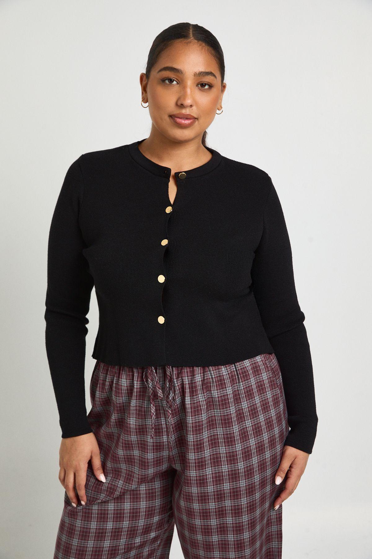 Plus Gold Button Crew Neck Boxy Cardigan by BOOHOO