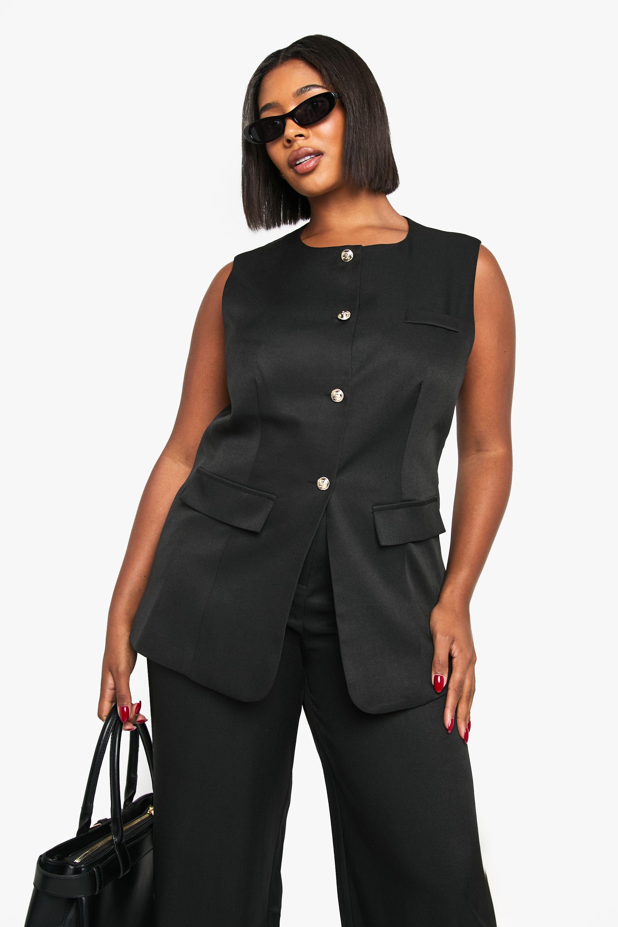 Plus Gold Button Longline Waistcoat by BOOHOO