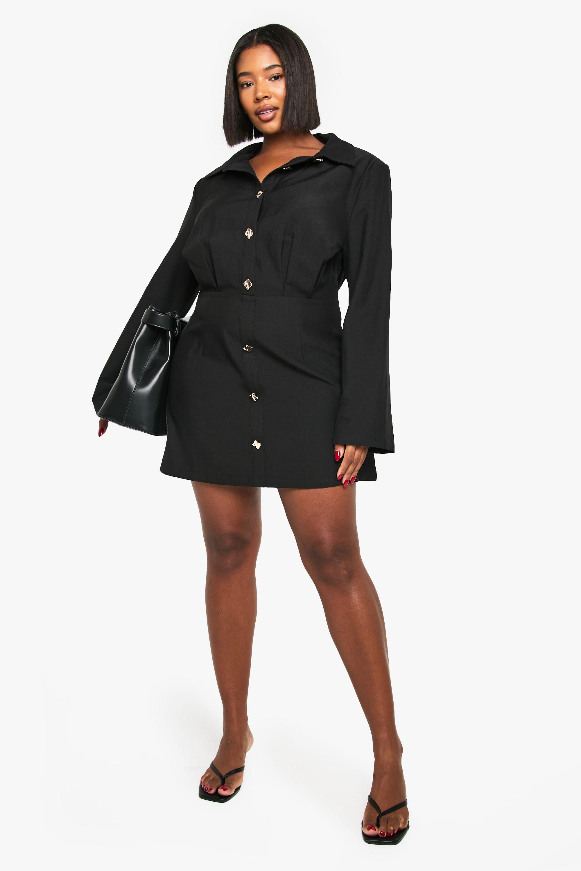 Plus Gold Button Shift Shirt Dress by BOOHOO