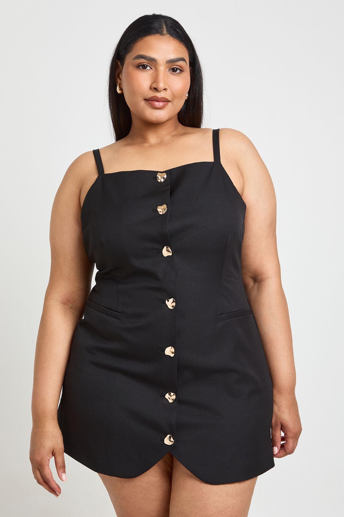 Plus Gold Button Waistcoat Dress by BOOHOO