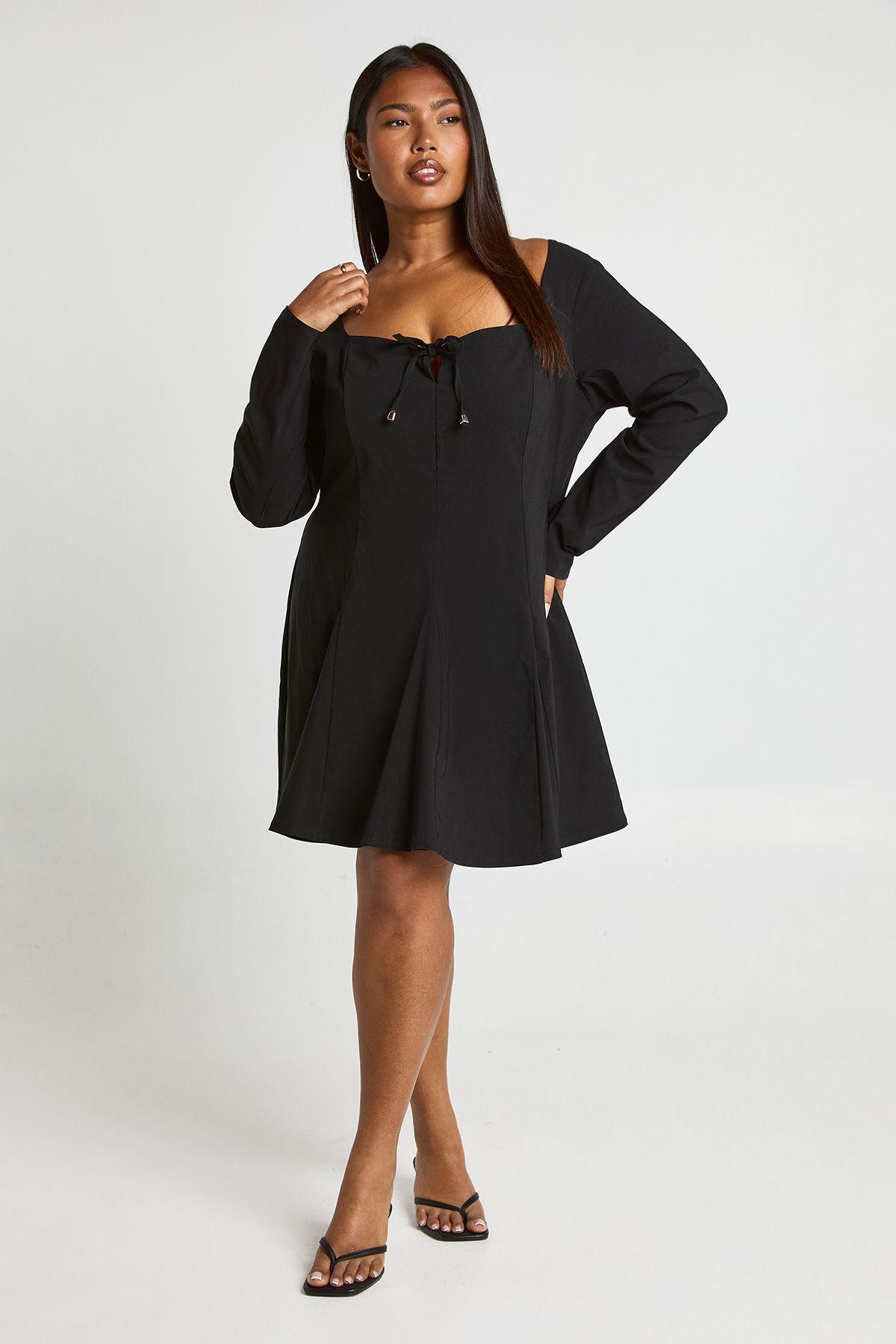 Plus Gold Detail Tie Front Godet Hem Dress by BOOHOO