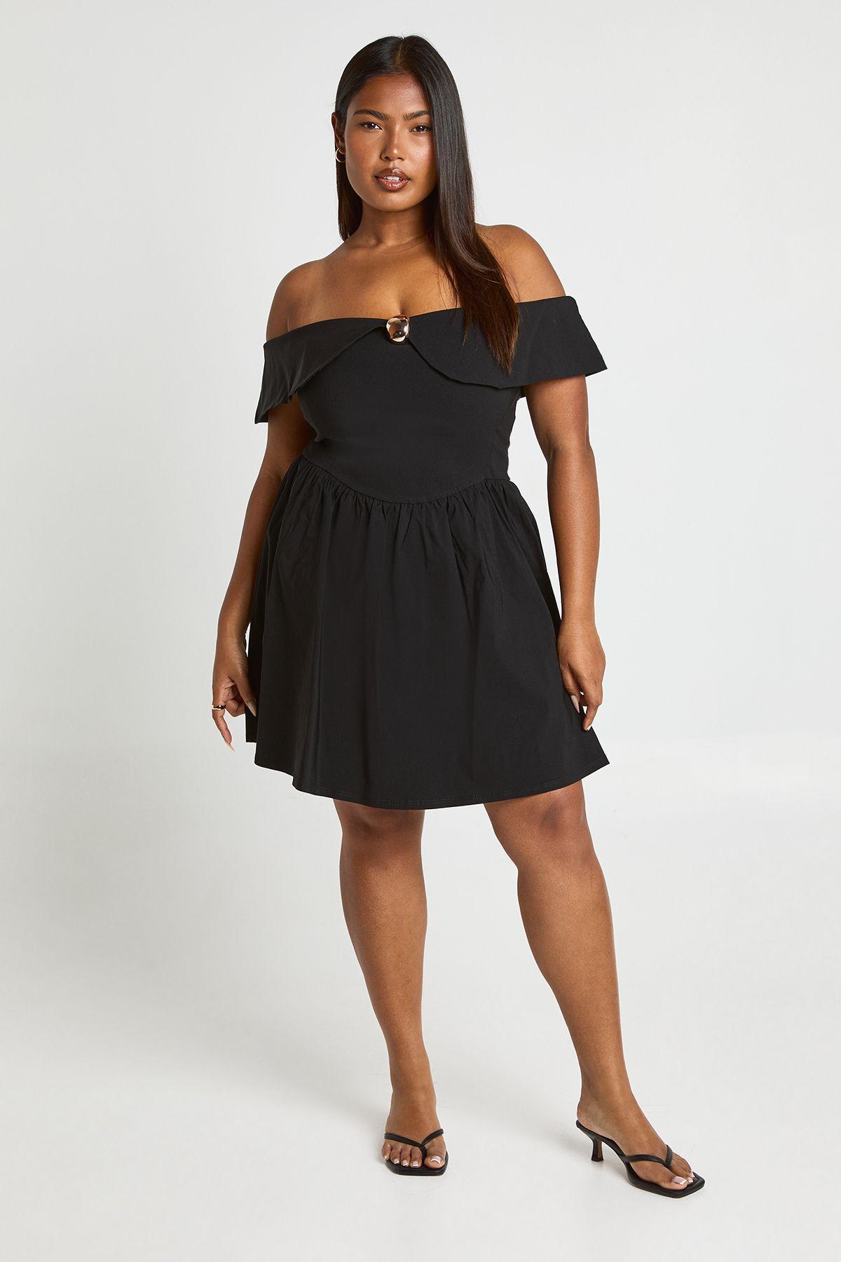 Plus Gold Trim Bardot Skater by BOOHOO