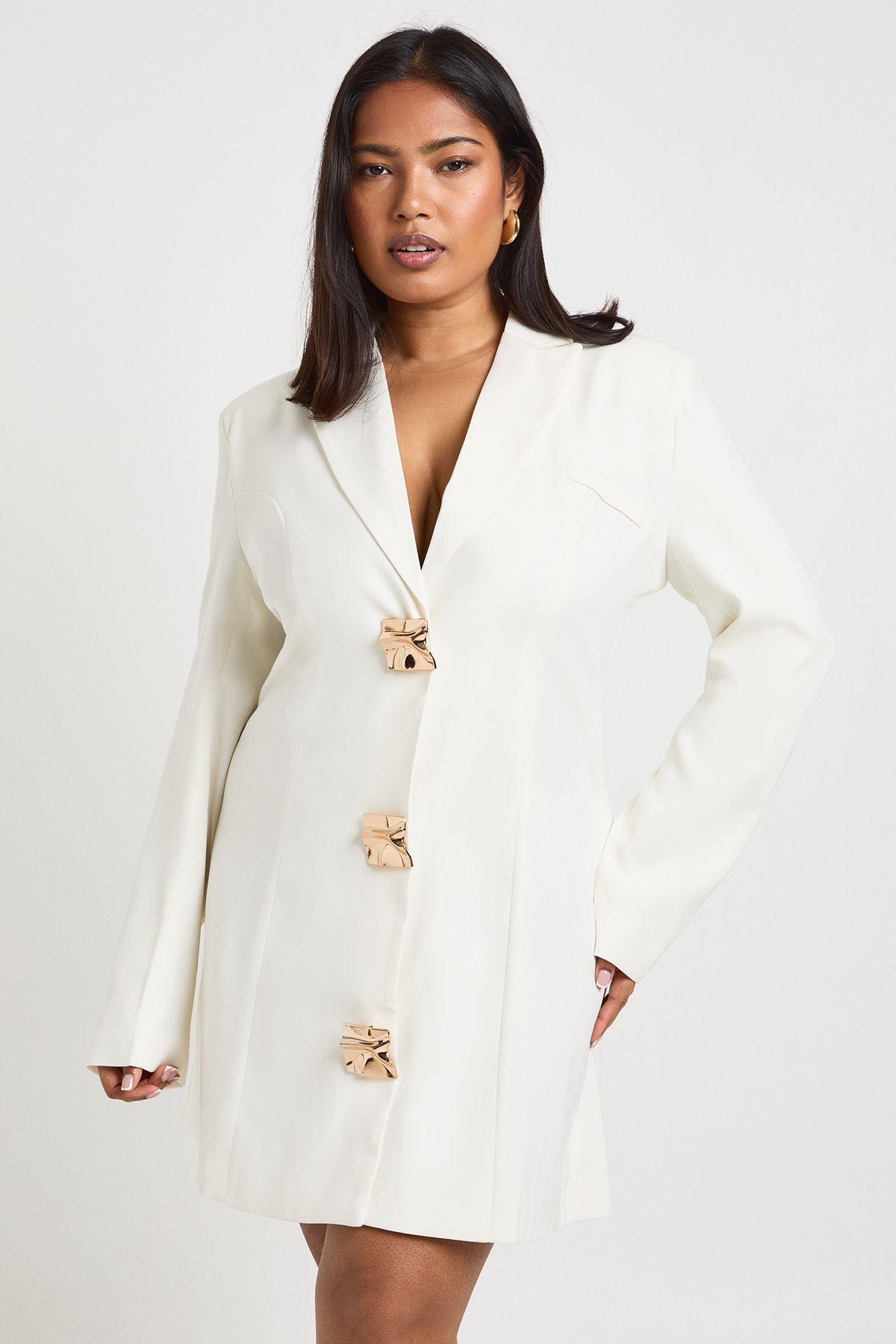 Plus Gold Trim Detail Blazer Dress by BOOHOO