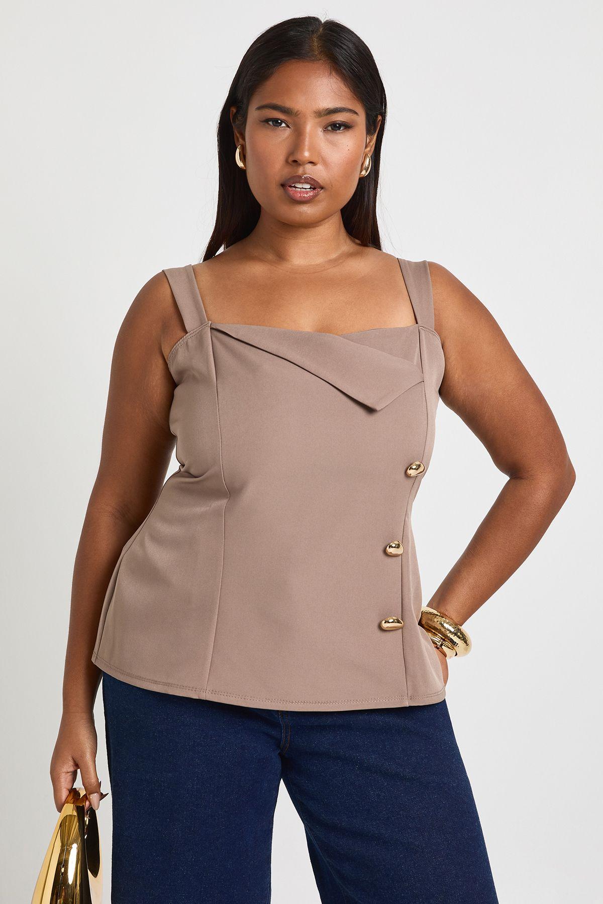 Plus Gold Trim Fold Over Neckline Top by BOOHOO