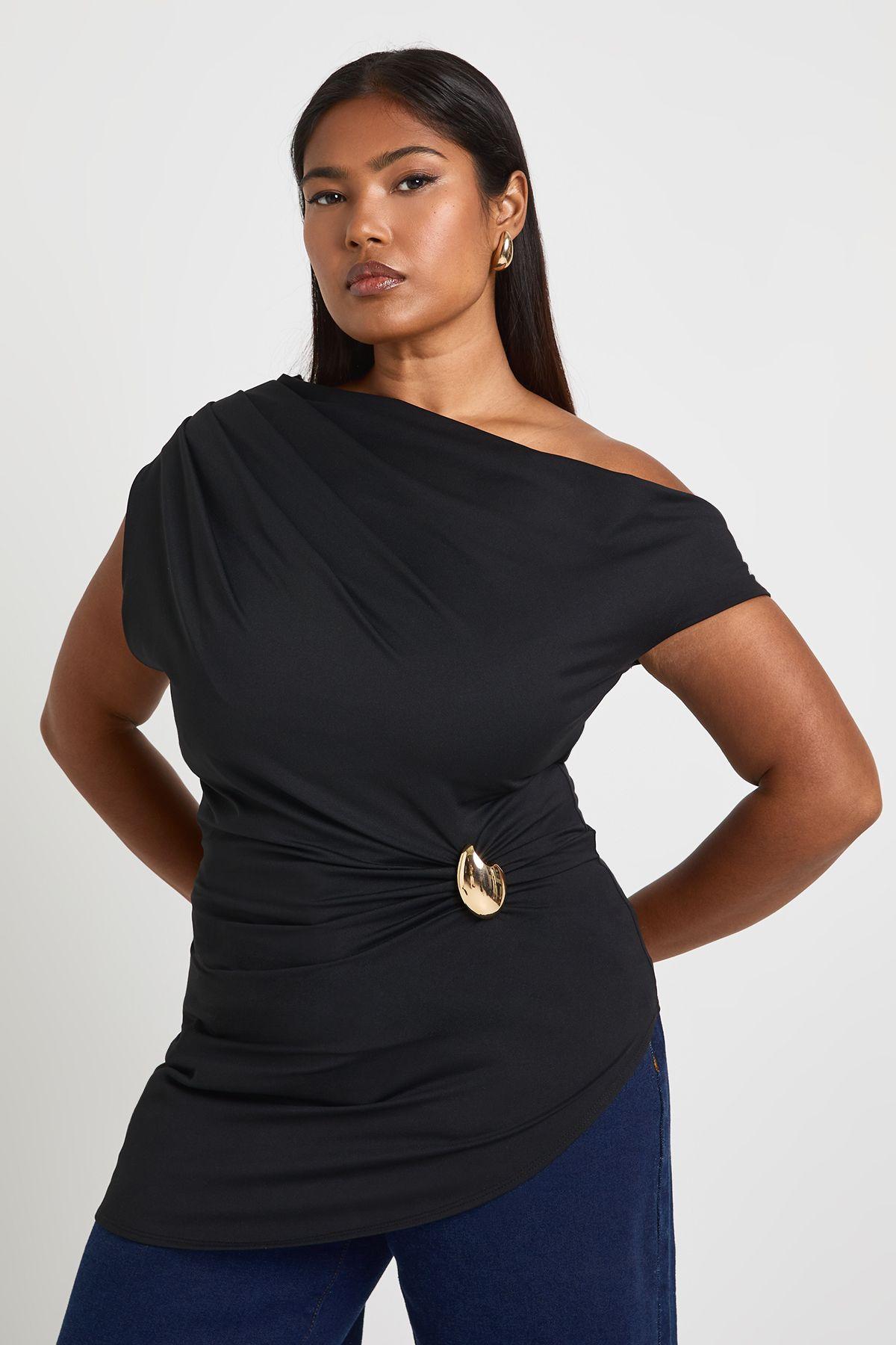Plus Gold Trim Off Shoulder Top by BOOHOO