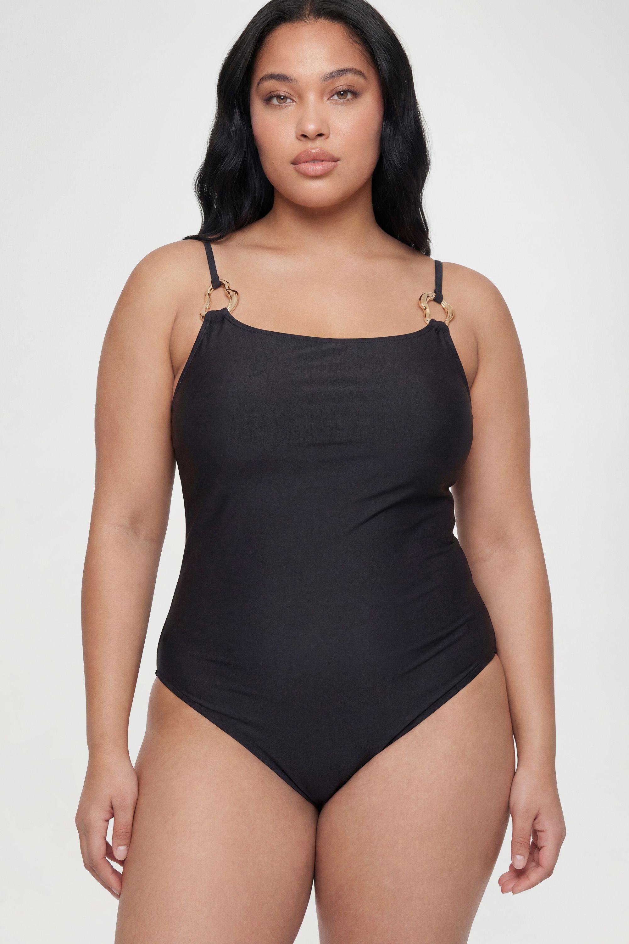 Plus Gold Trim Square Neck Swimsuit by BOOHOO