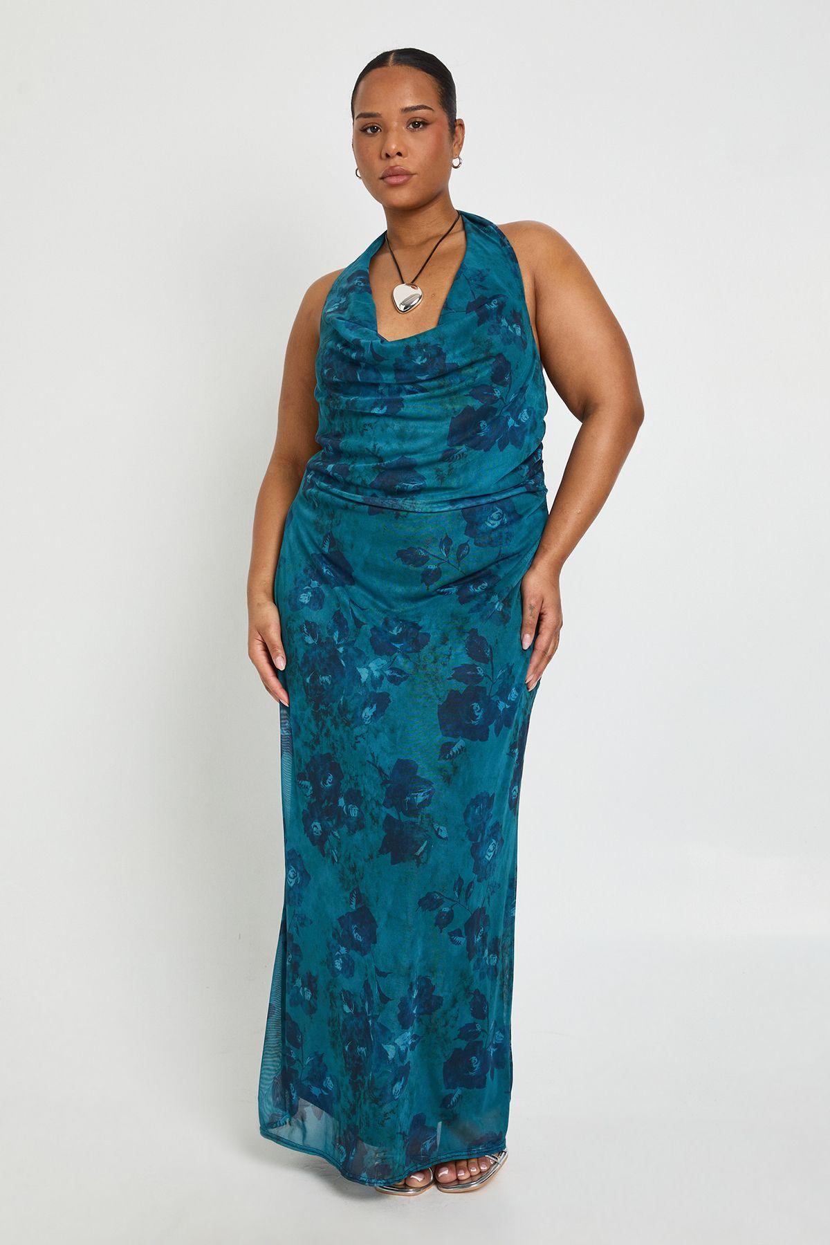 Plus Halter Cowl Ruched Side Midaxi Dress by BOOHOO Plus Halter Cowl Ruched Side Midaxi Dress by BOOHOO