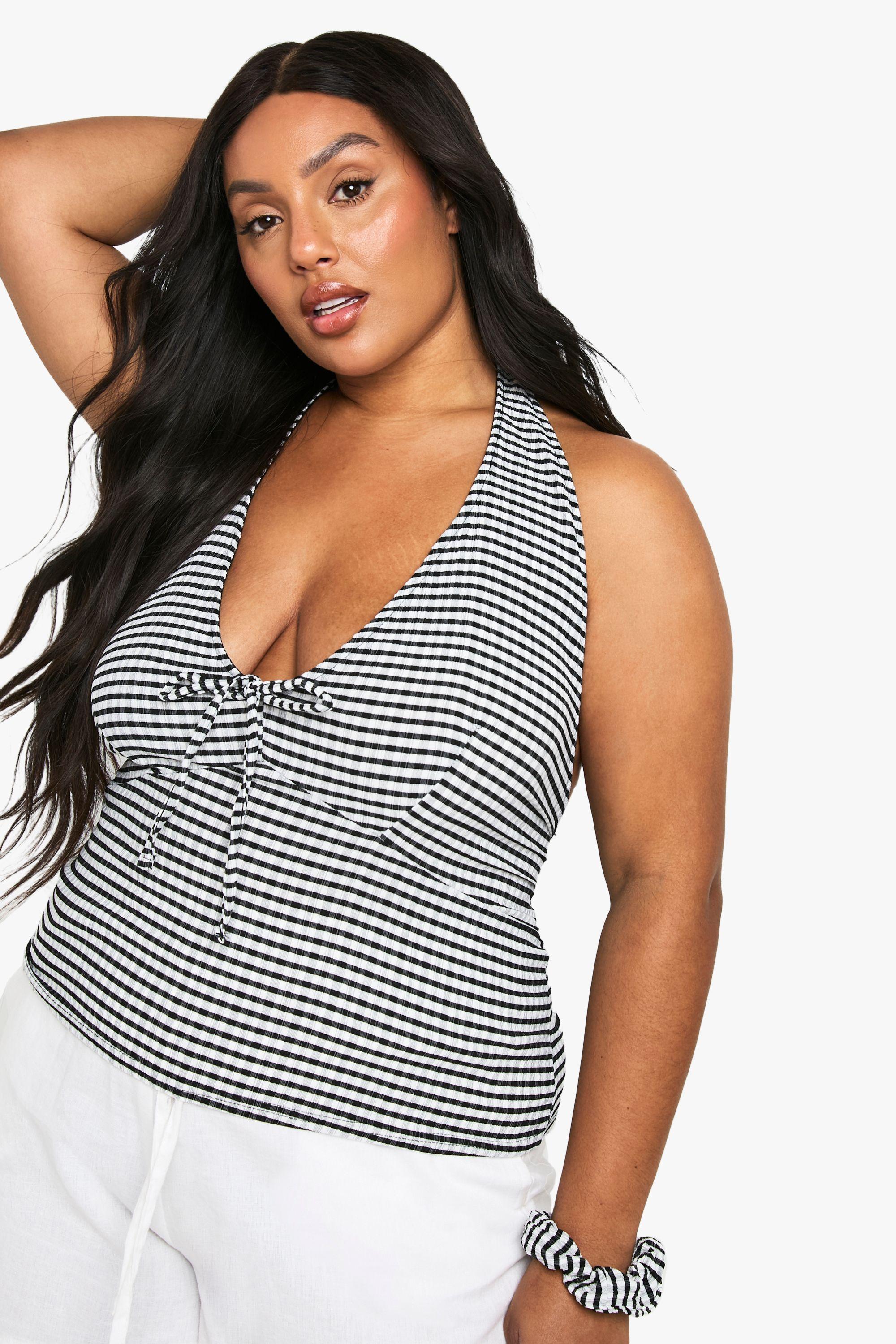 Plus Halter Gingham Top With Scrunchy by BOOHOO