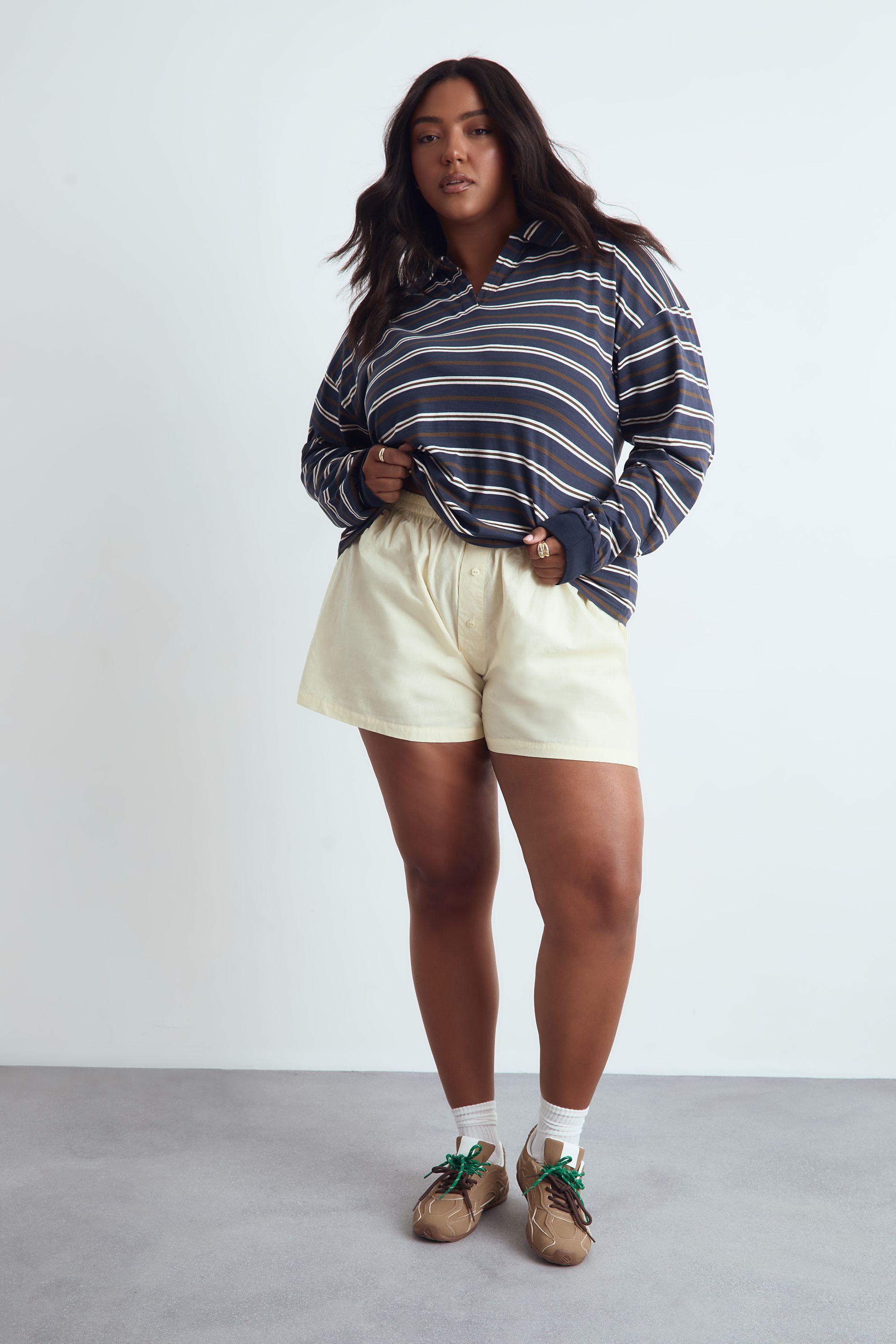 Plus Heavy Cotton Button Detail Collared Rugby Top by BOOHOO