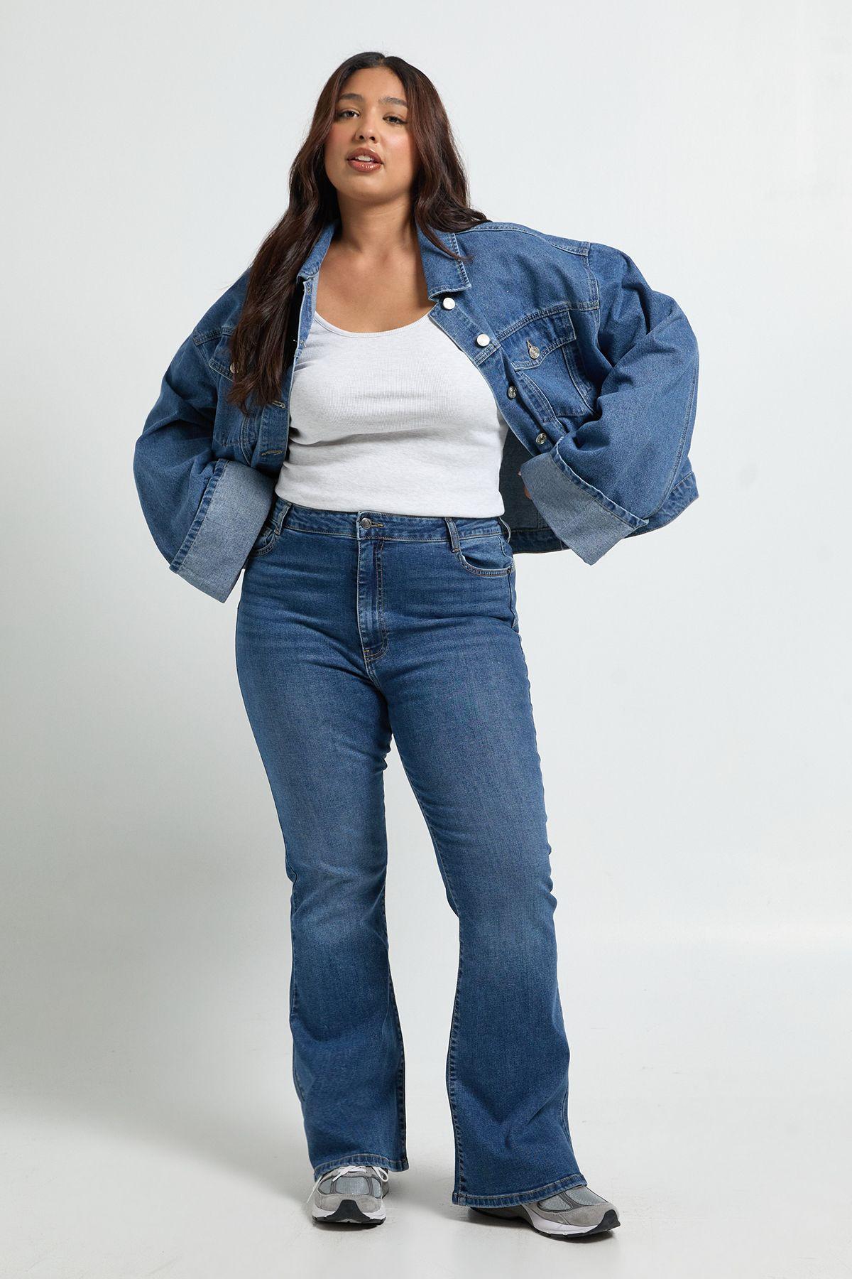 Plus High Waist Booty Lifting Flared Jean by BOOHOO