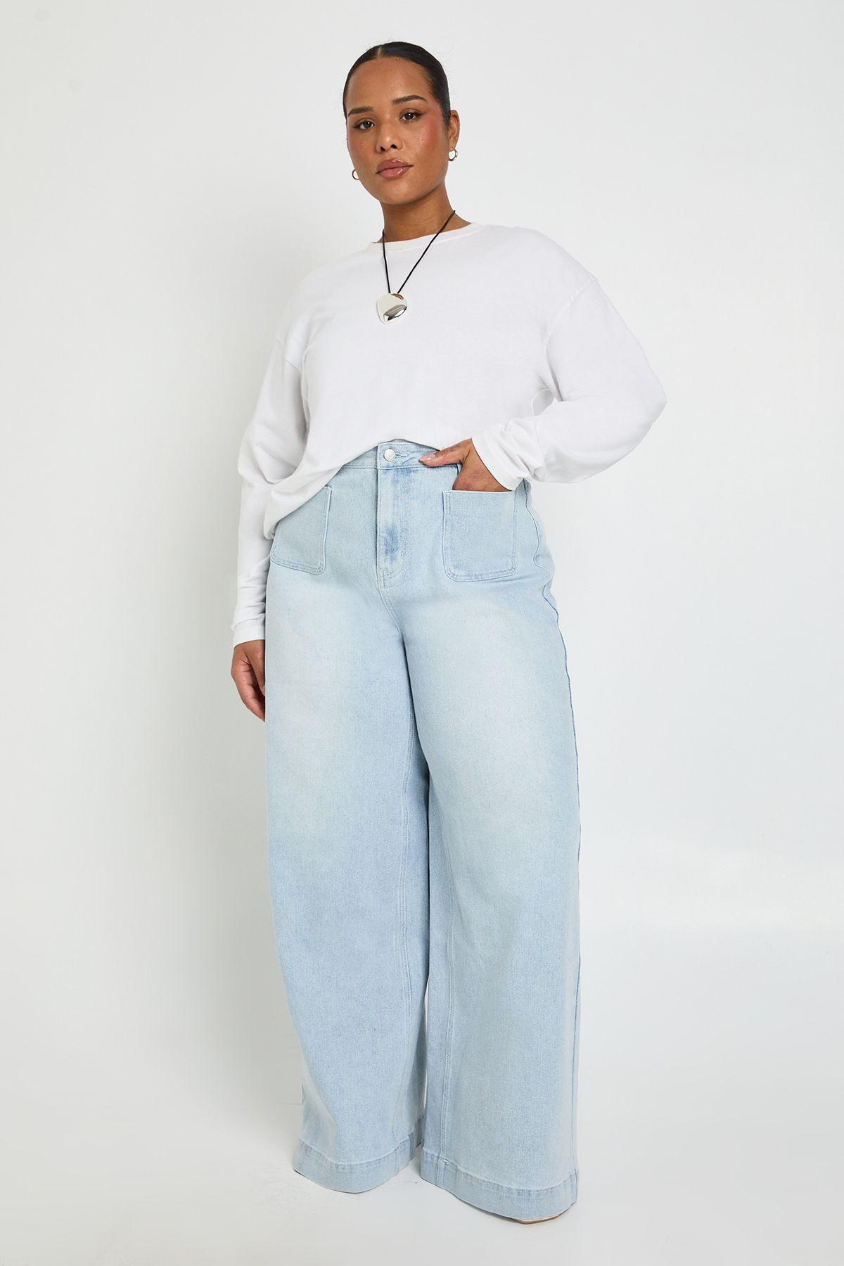 Plus High Waist Front Pocket Wide Leg Jean by BOOHOO