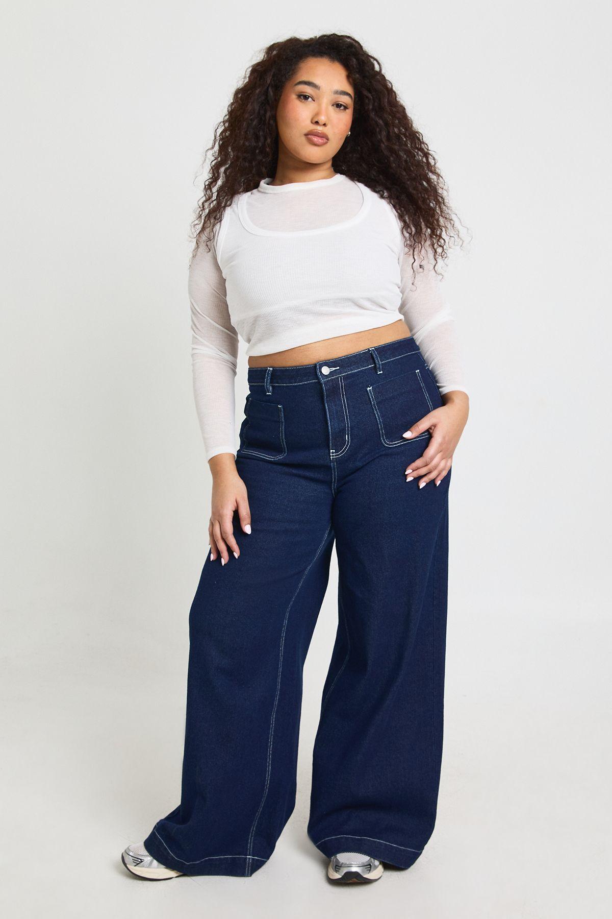 Plus High Waist Front Pocket Wide Leg Jean by BOOHOO
