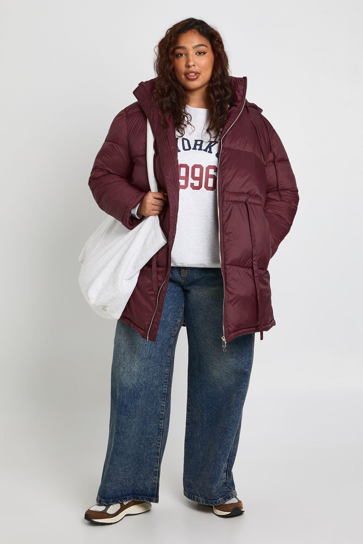 Plus Hooded Cinched Waist Puffer Jacket by BOOHOO