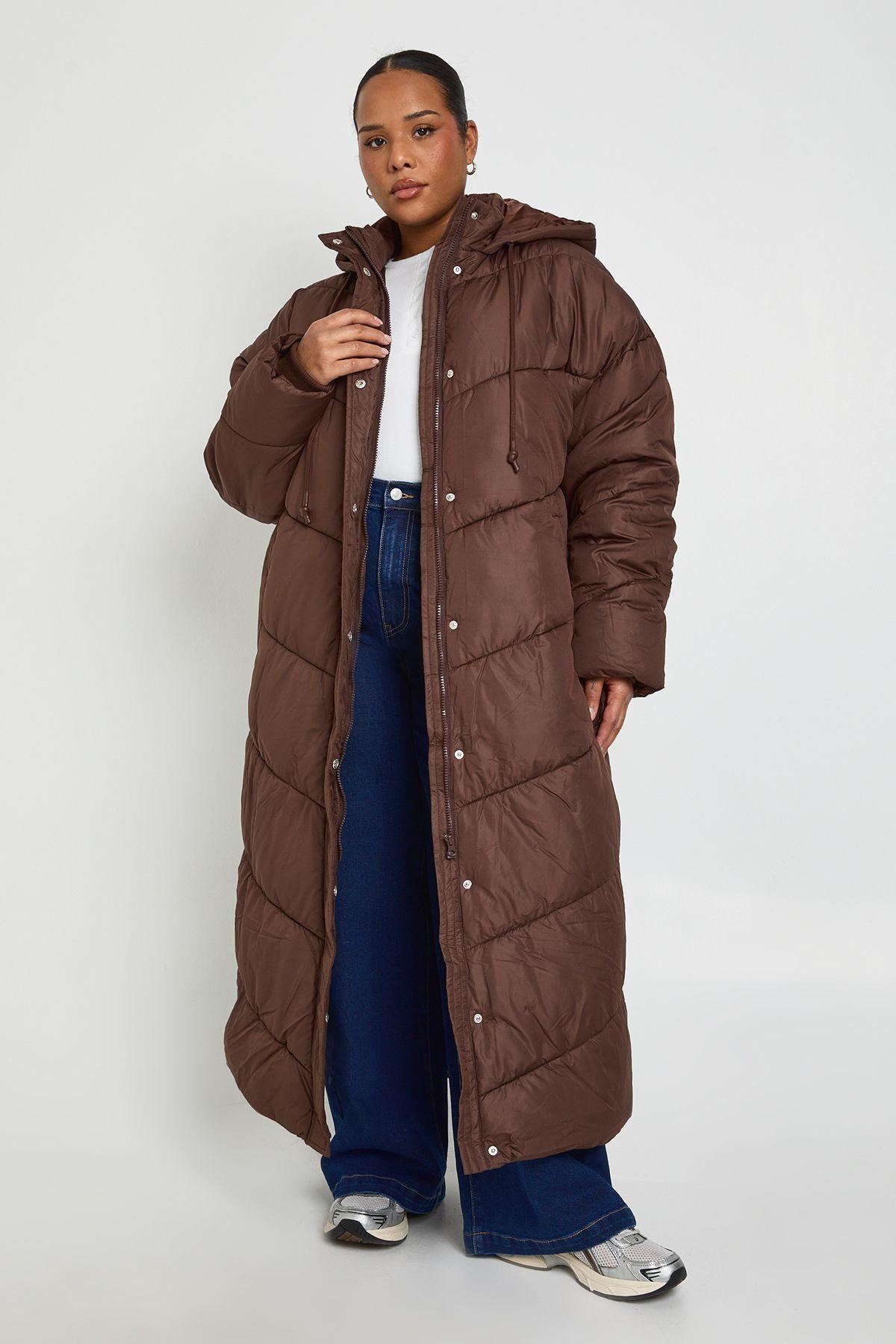 Plus Hooded Quilt Detail Maxi Puffer by BOOHOO
