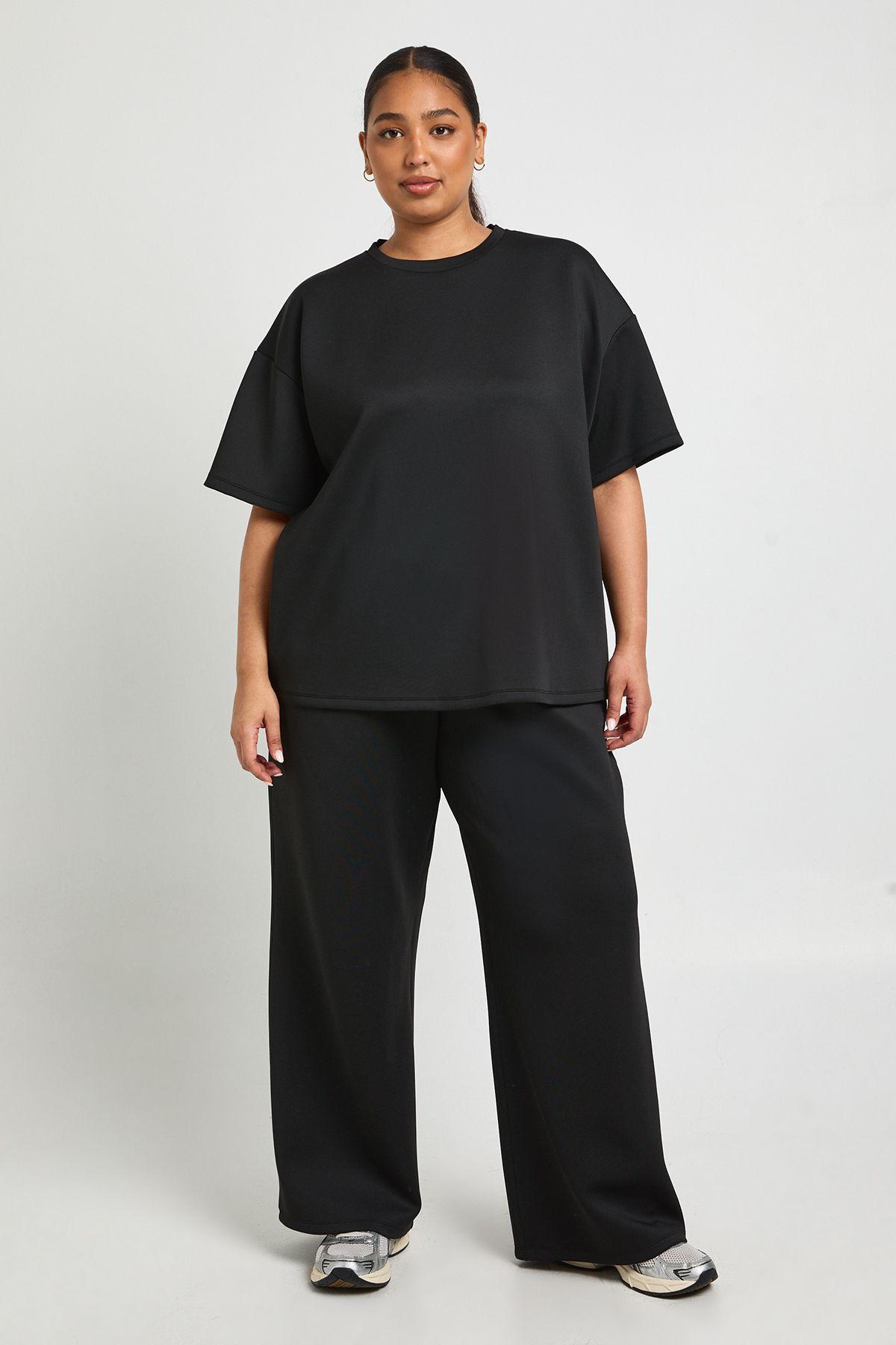 Plus Interlock Wide Leg Joggers by BOOHOO