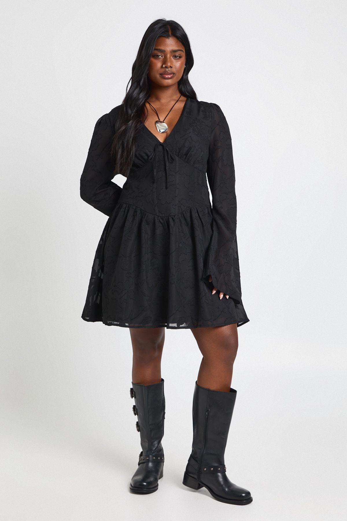Plus Jacquard Corset Detail Skater by BOOHOO