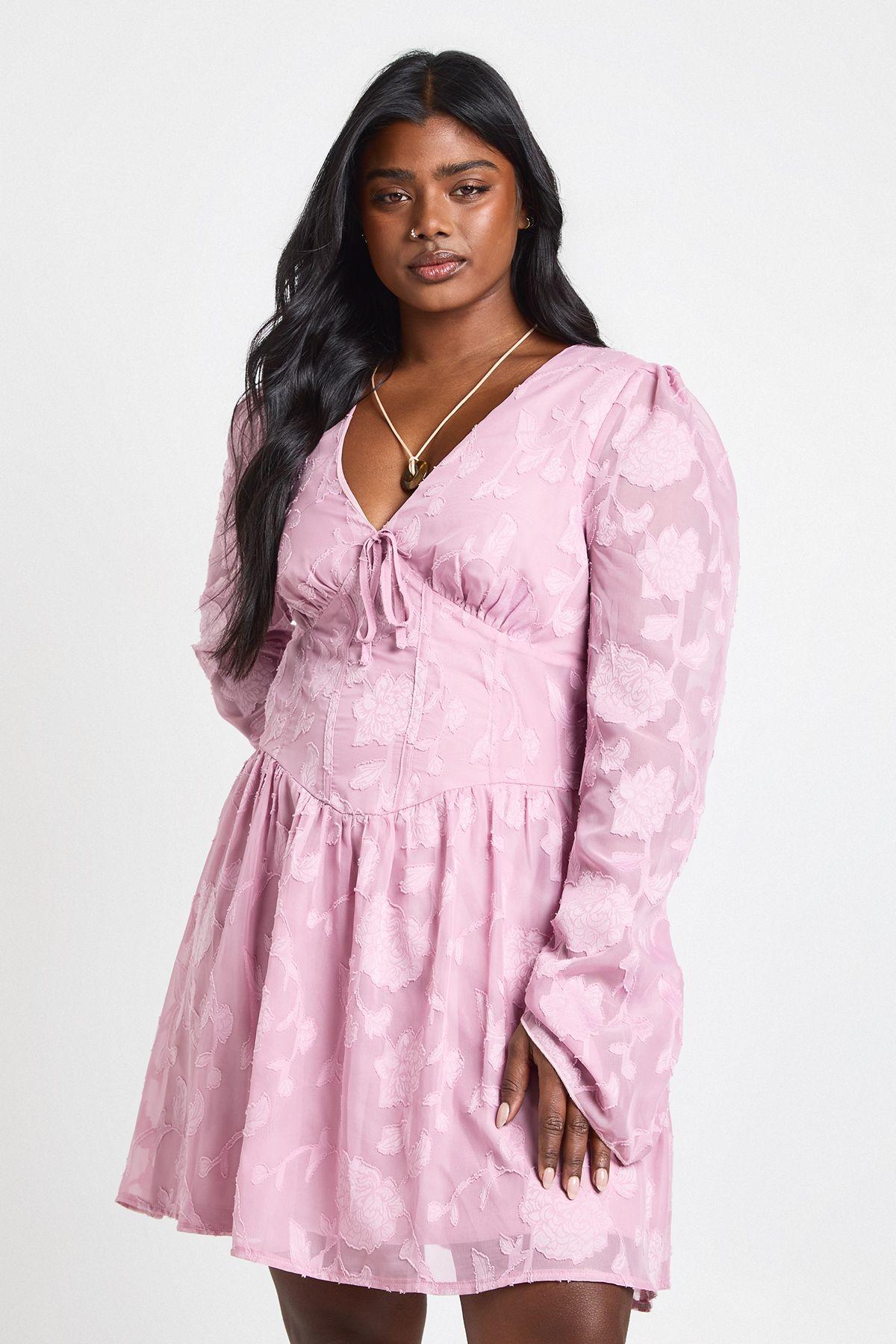 Plus Jacquard Corset Detail Skater by BOOHOO