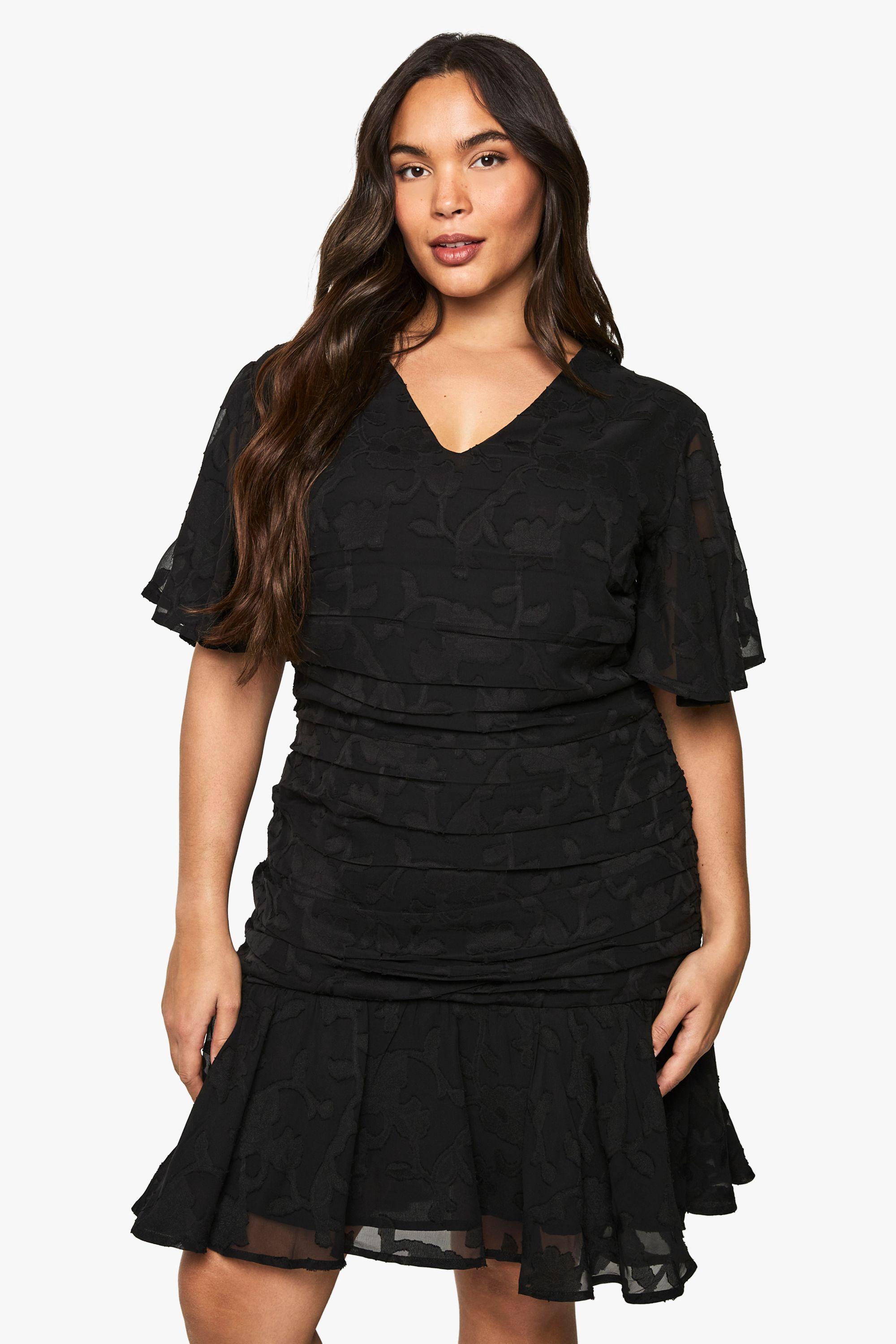 Plus Jaquard Floral Rouched Frill Hem Mini Dress by BOOHOO