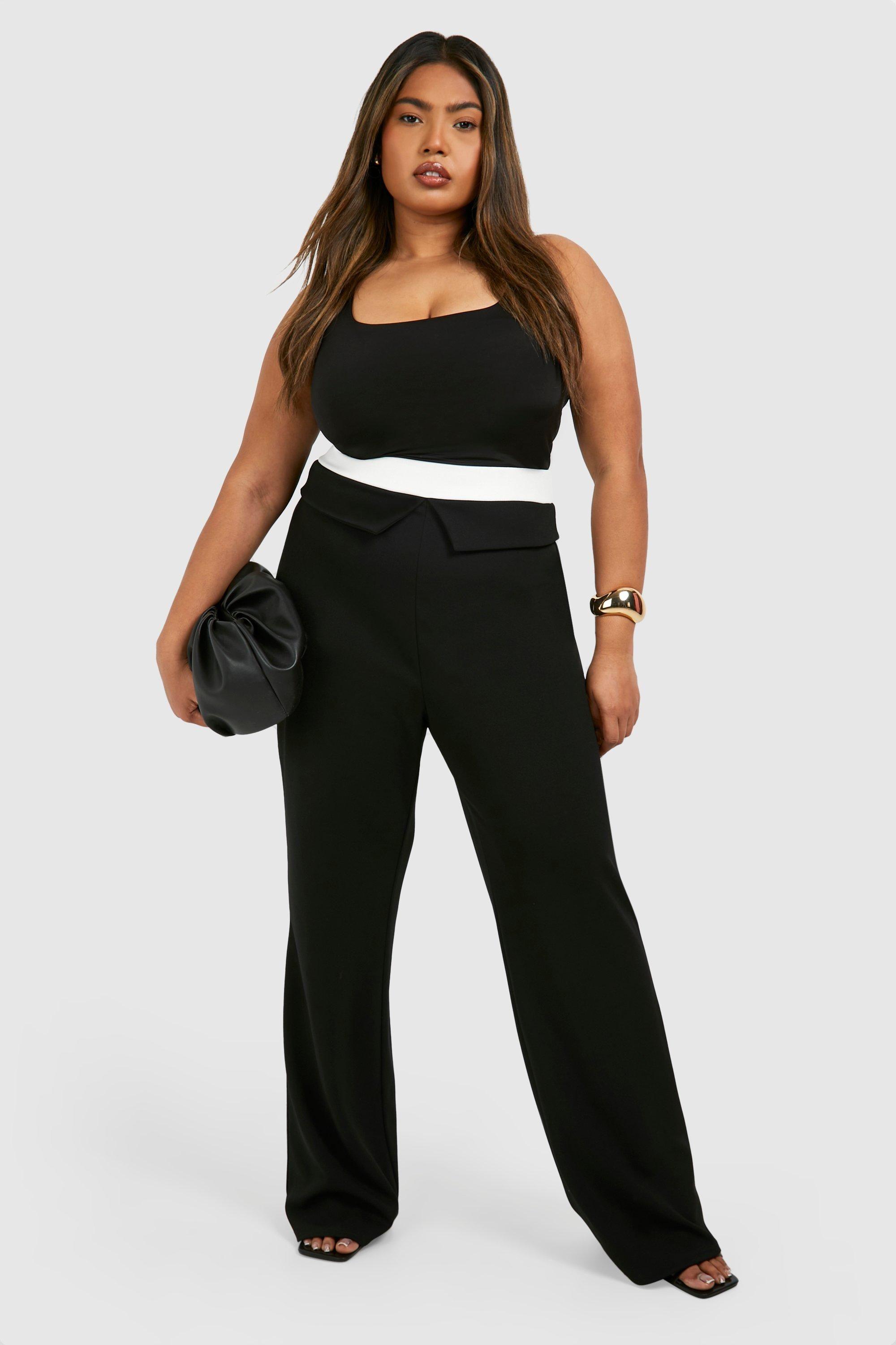 Plus Jersey Contrast Fold Over Waistband Trouser by BOOHOO