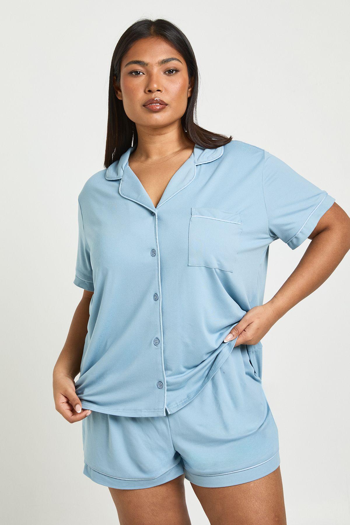 Plus Jersey Piping Short Sleeve And Shorts Pyjama Set by BOOHOO