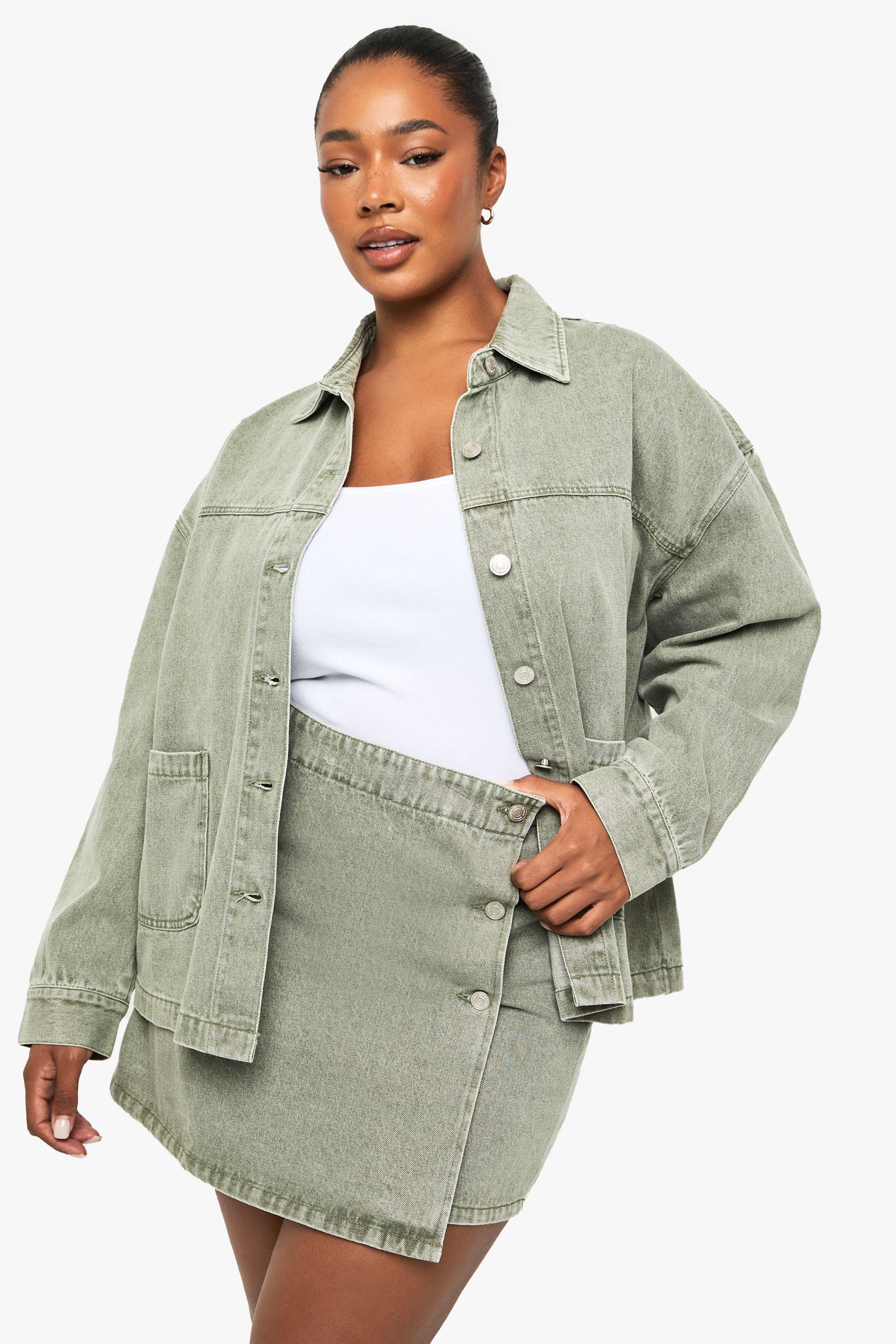 Plus Khaki Washed Denim Skirt by BOOHOO