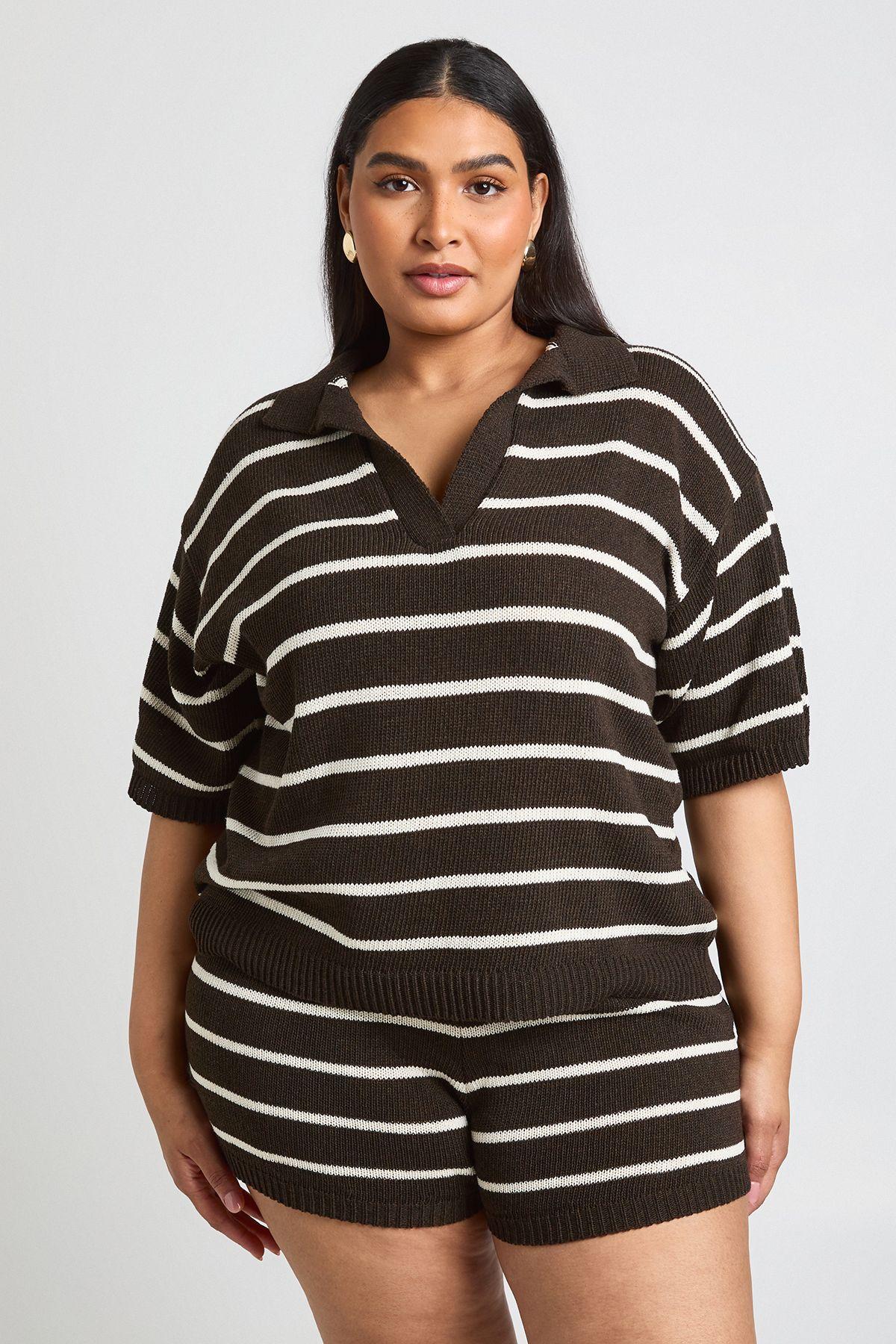 Plus Knit Stripe Oversized Beach Top by BOOHOO