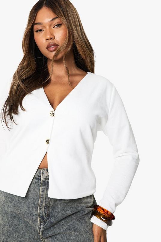 Plus Knitted Gold Button Cardigan by BOOHOO
