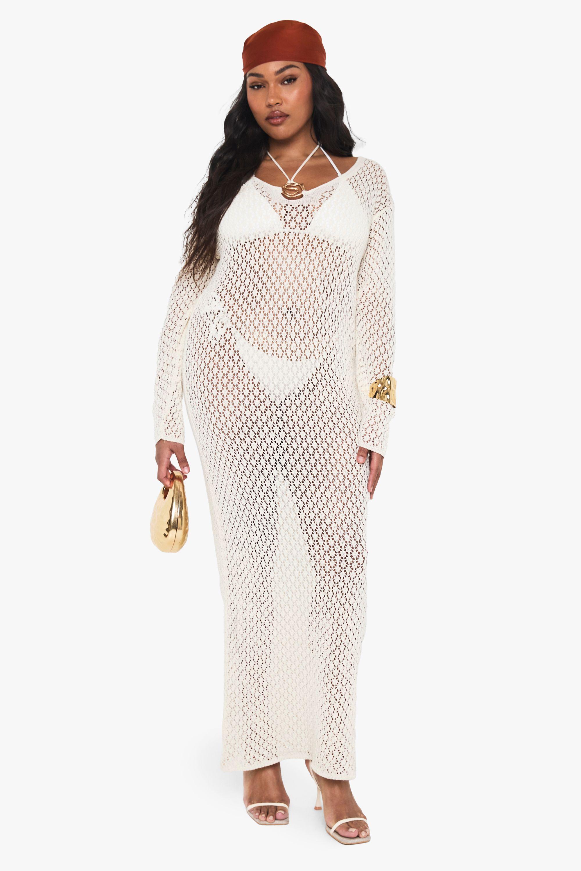 Plus Knitted Trim Detail Beach Maxi Dress by BOOHOO