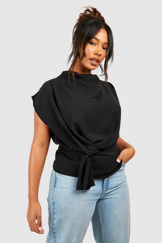 Plus Knot Cowl Neck Blouse by BOOHOO