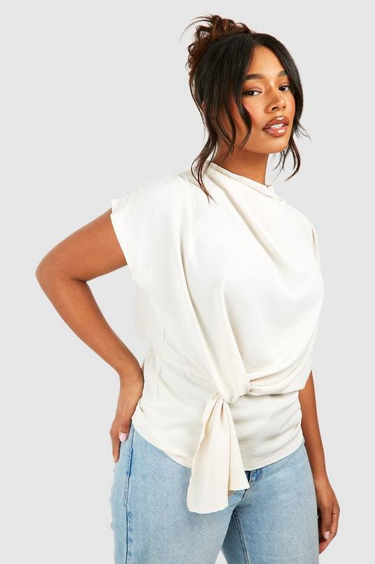 Plus Knot Cowl Neck Blouse by BOOHOO
