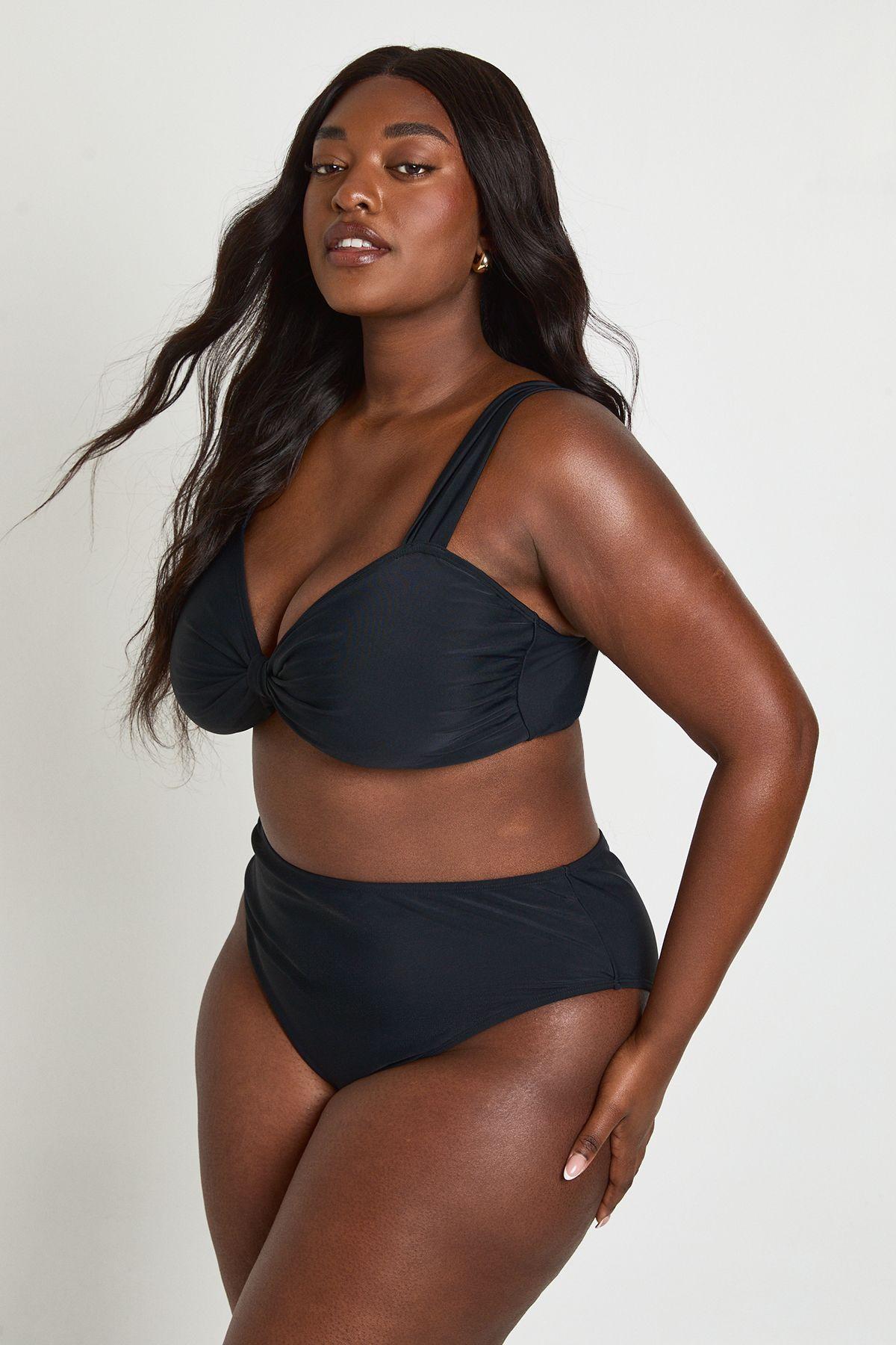 Plus Knot Front Top & High Waist Bottom Bikini Set by BOOHOO