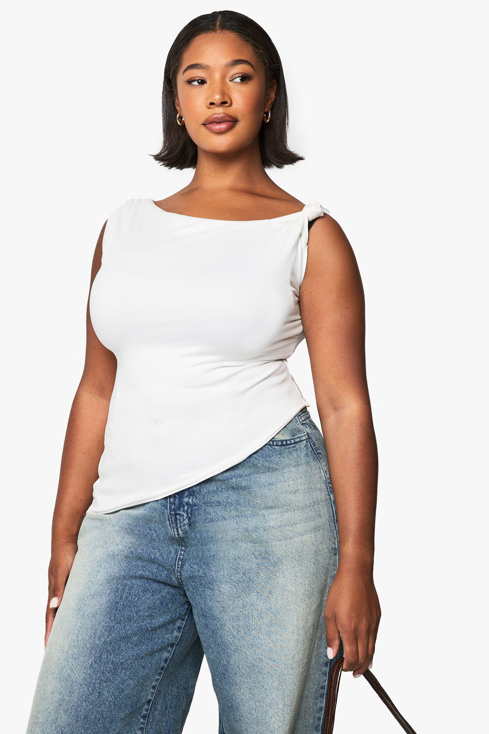 Plus Knot Shoulder Asymmetric Top by BOOHOO