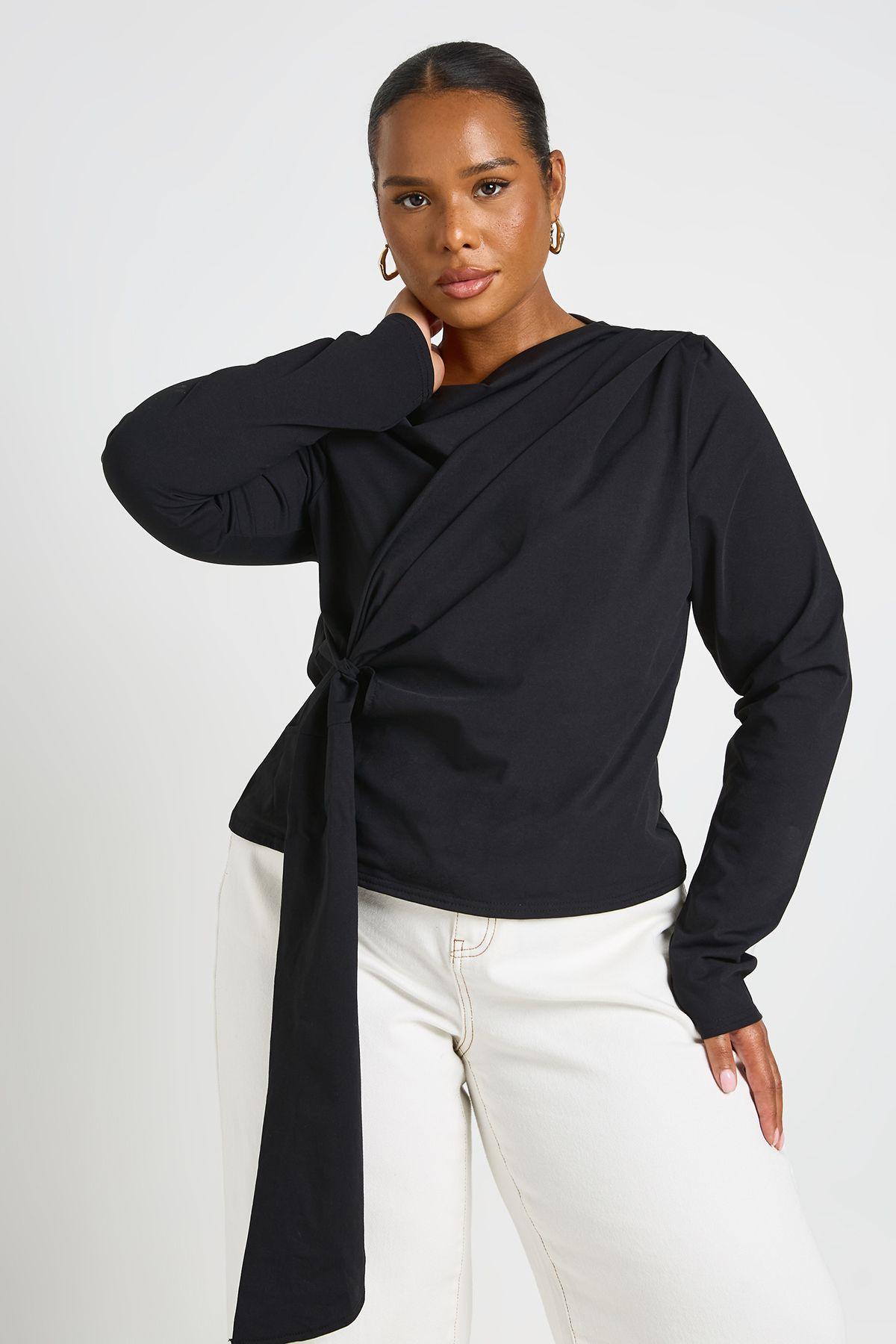 Plus Knot Tie Long Sleeve Top by BOOHOO