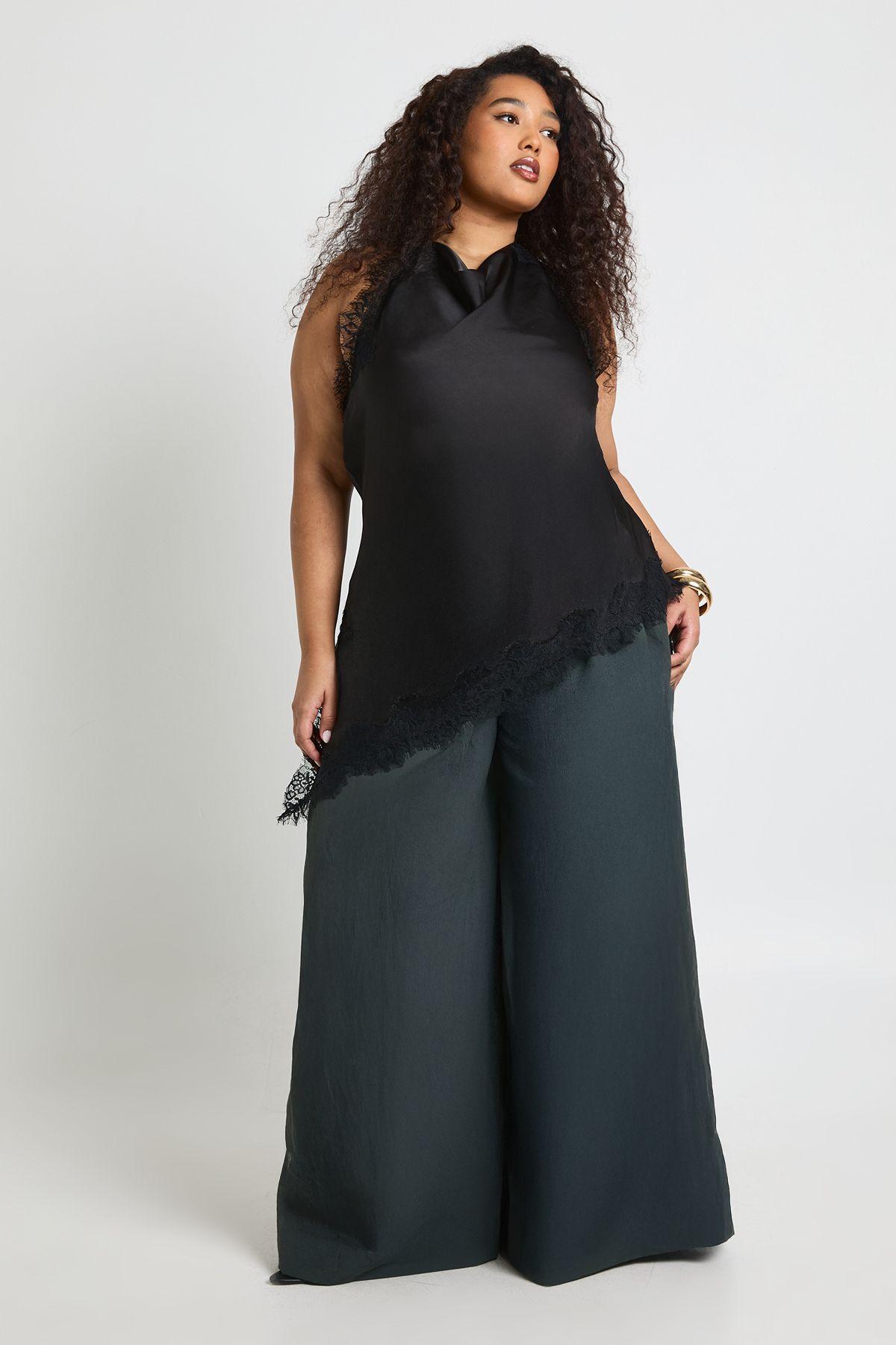 Plus Lace Cowl Asymmetric Top by BOOHOO