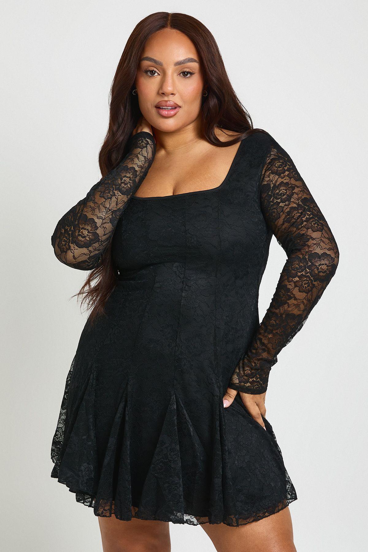 Plus Lace Godet Skater Mini Dress by BOOHOO