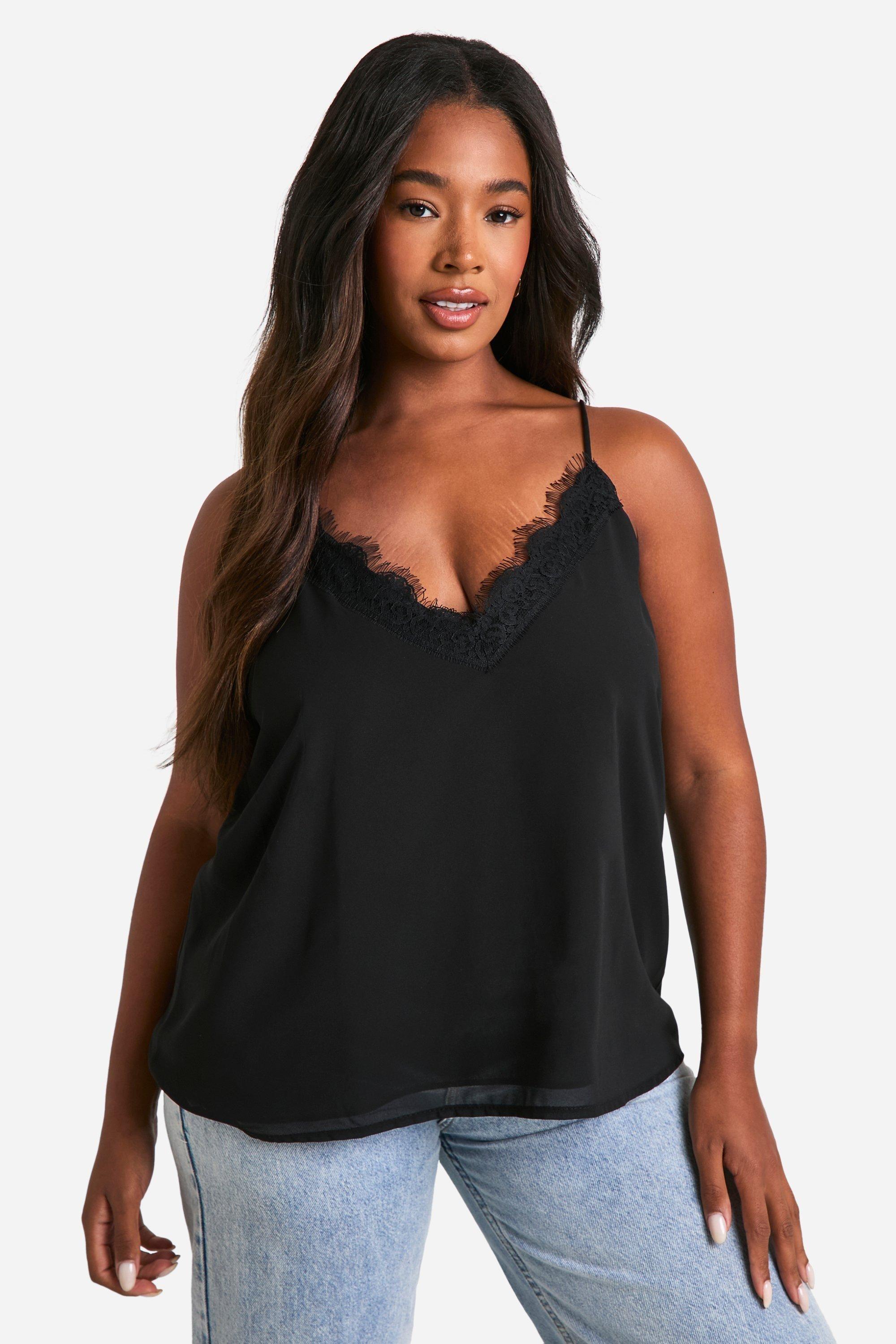 Plus Lace Insert Chiffon Cami Top by BOOHOO