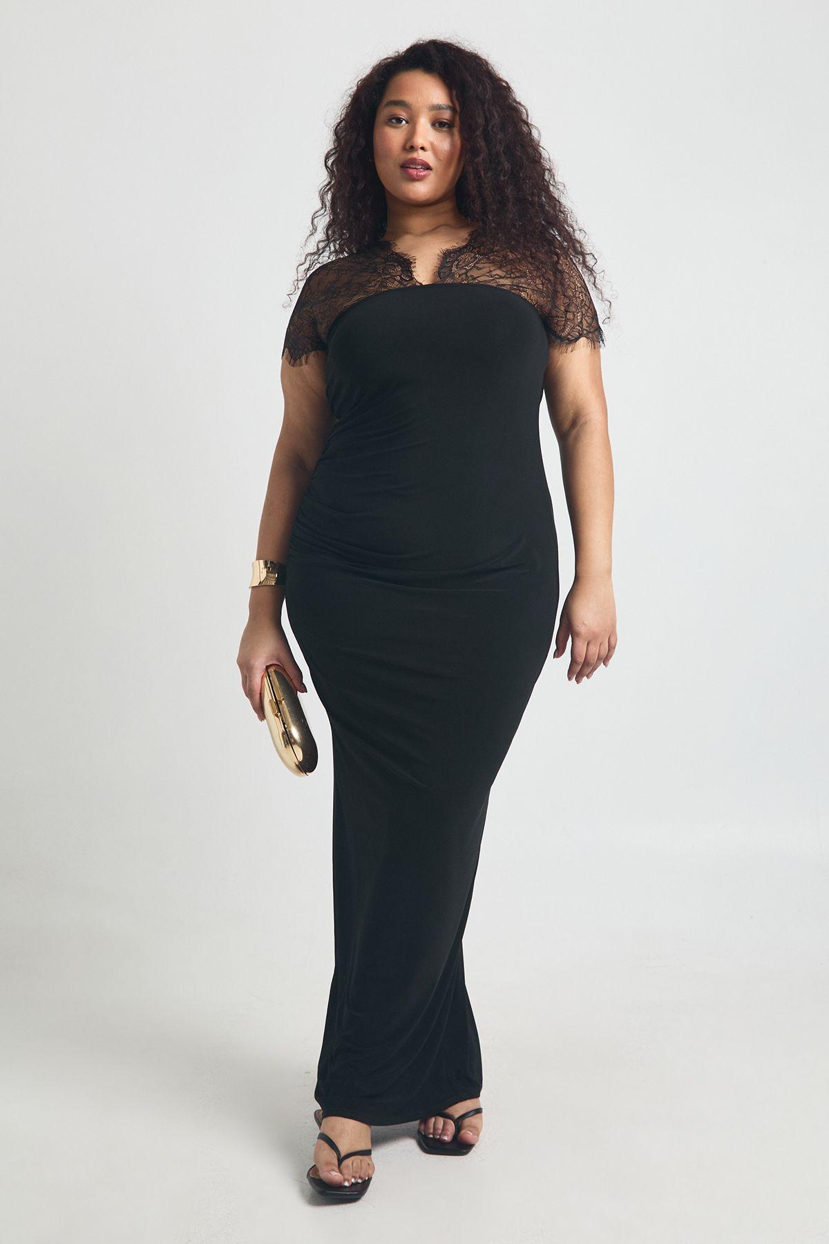 Plus Lace Insert V neck Maxi Dress by BOOHOO